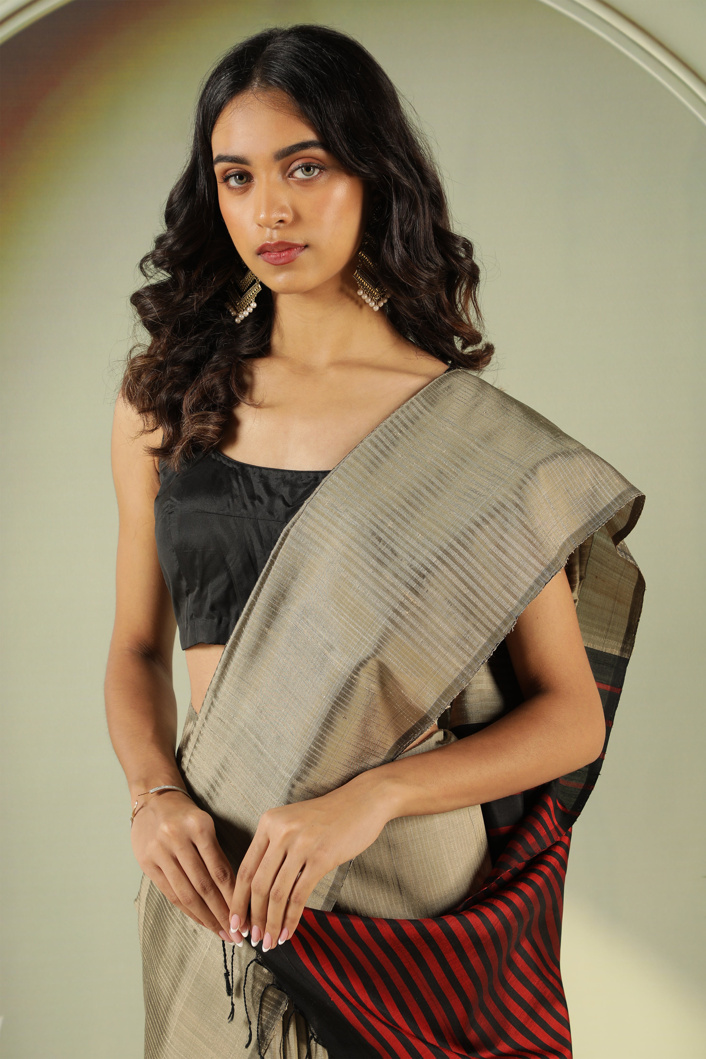 Grey Soft Silk Saree with Contrast Pallu