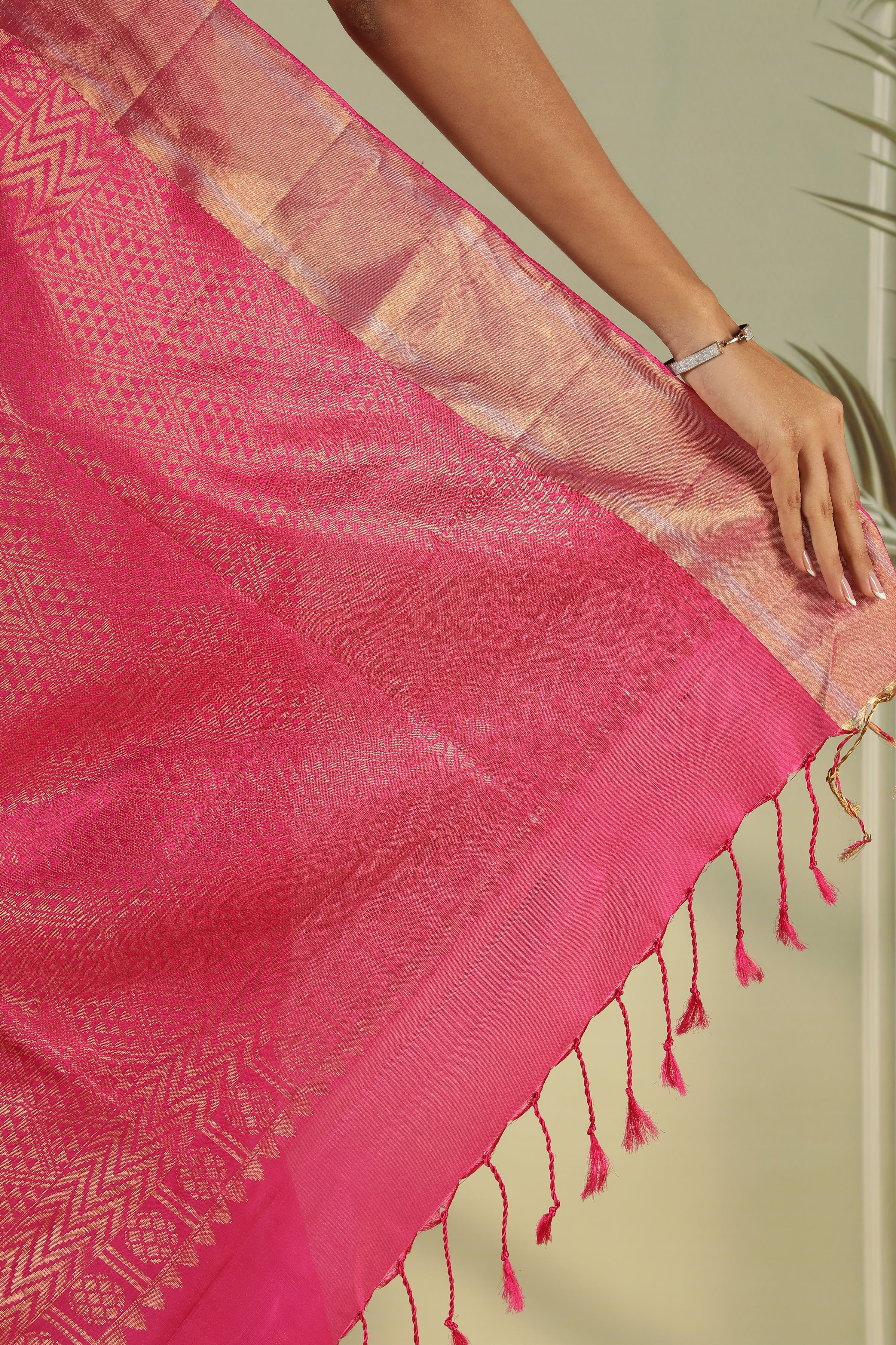 Rani Pink Soft Silk Saree with All-Over Zari Jaal & Border