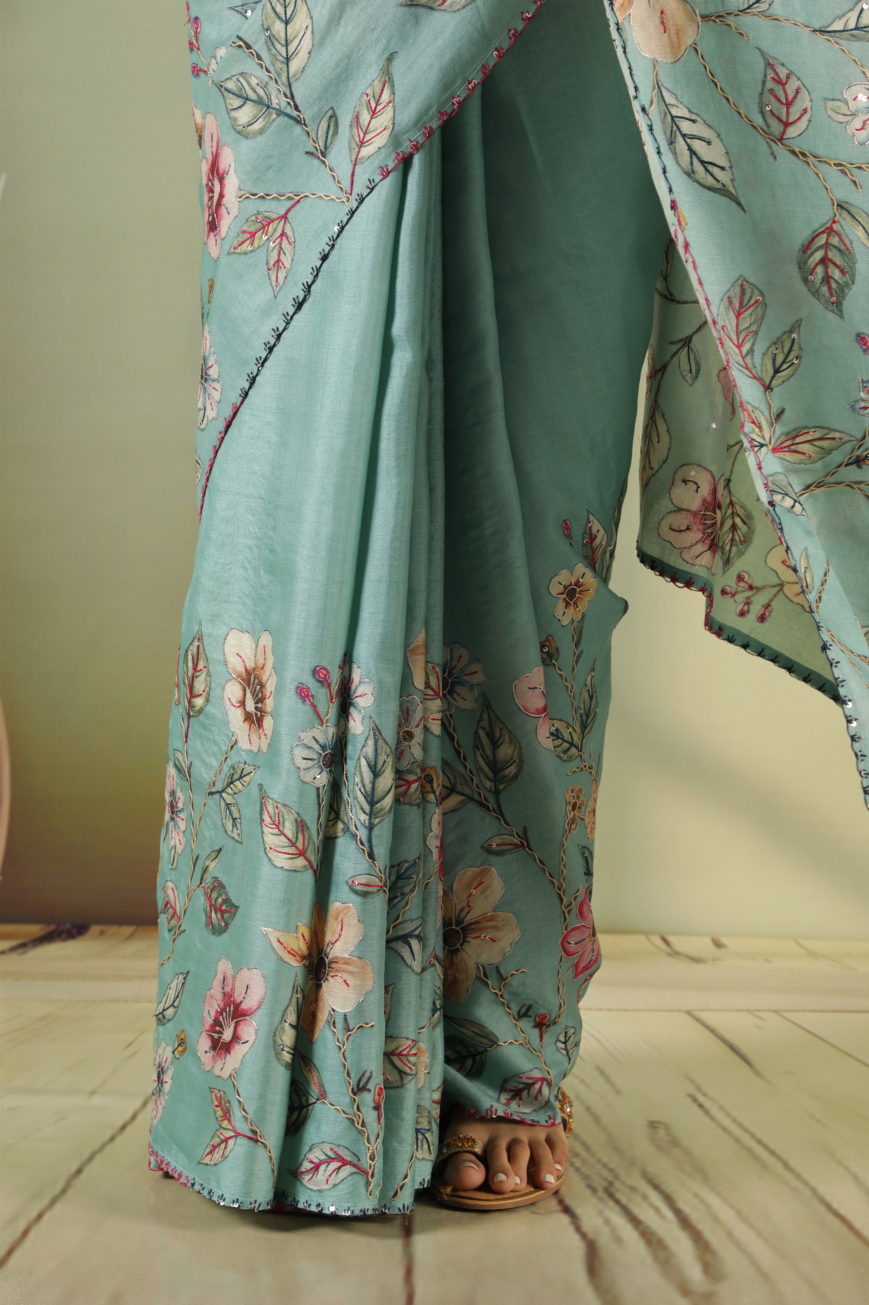 Sky Blue Tussar Silk Saree with Embroidery & Zari Work