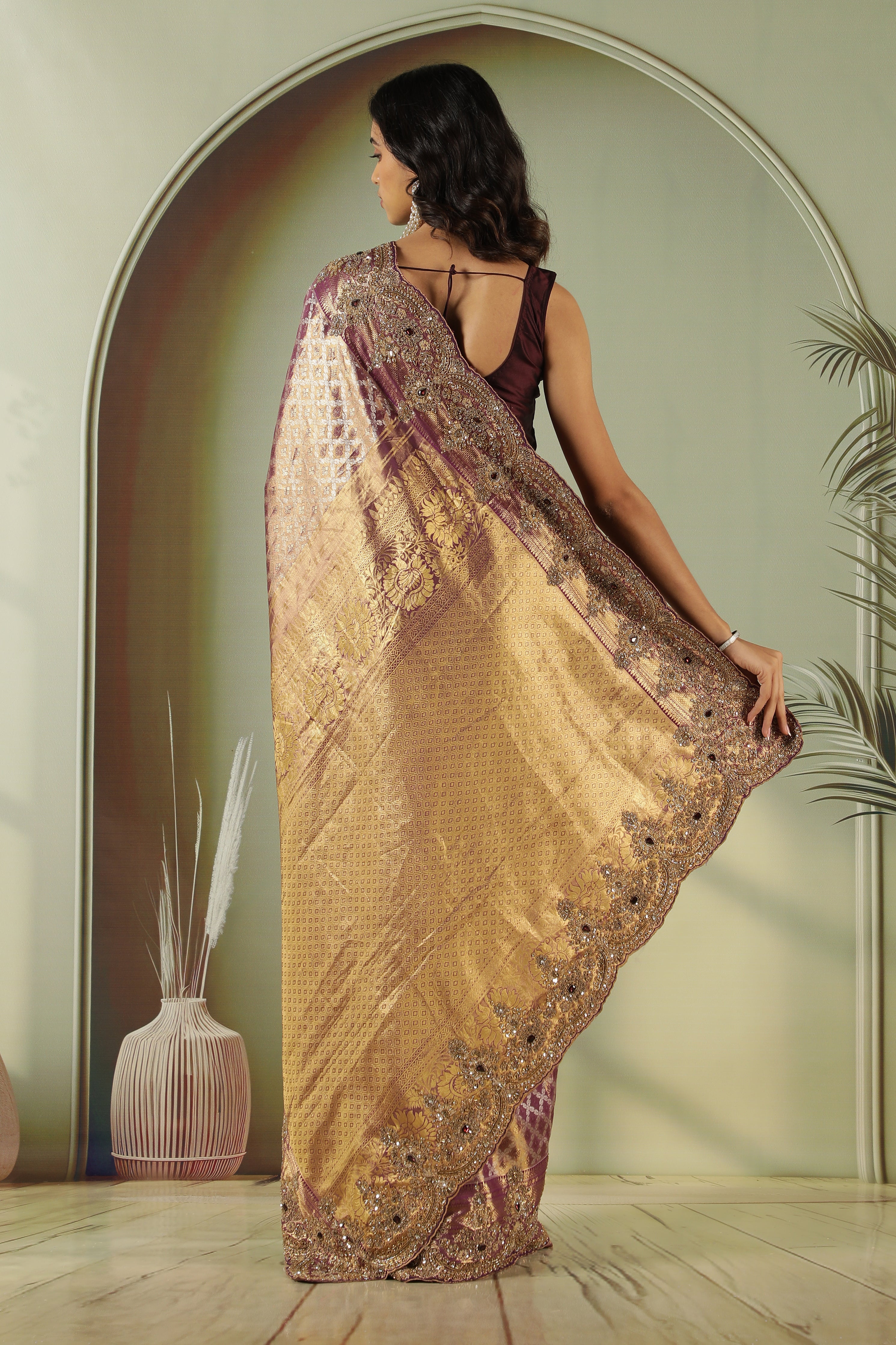 Purple Kanchivaram Silk Saree with Antique Jari Work