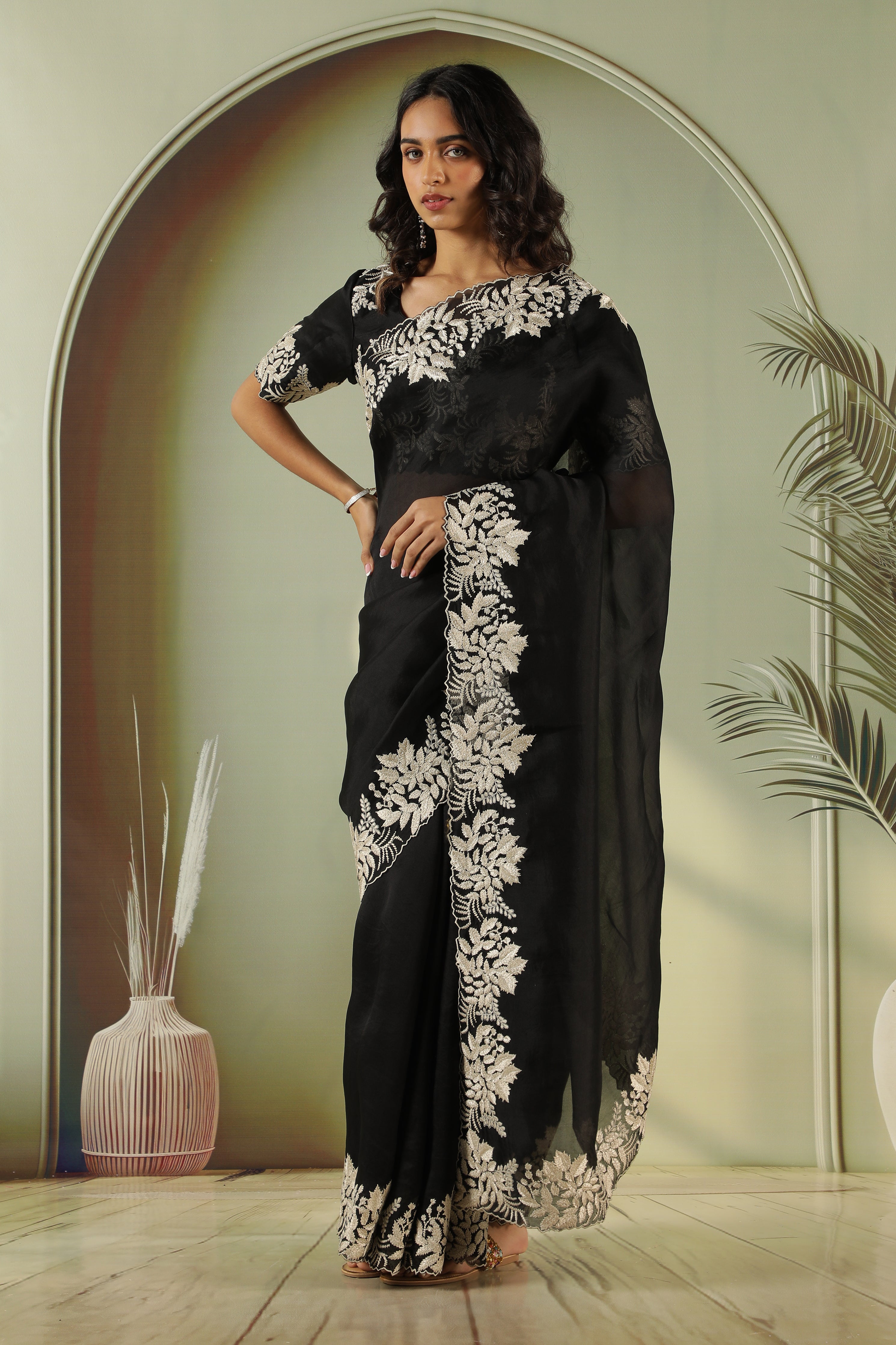 Black Organza Saree with Embroidery Border