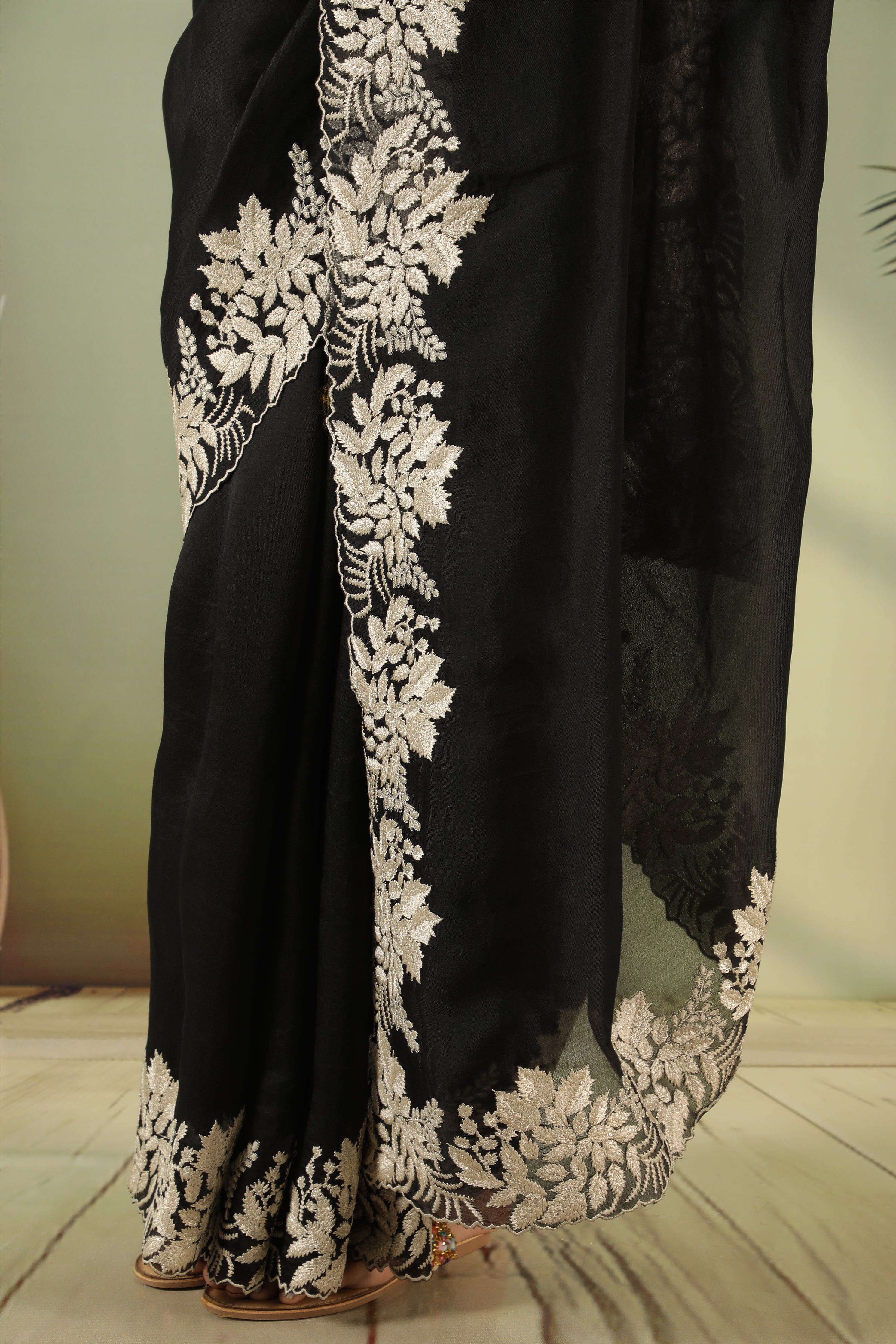 Black Organza Saree with Embroidery Border