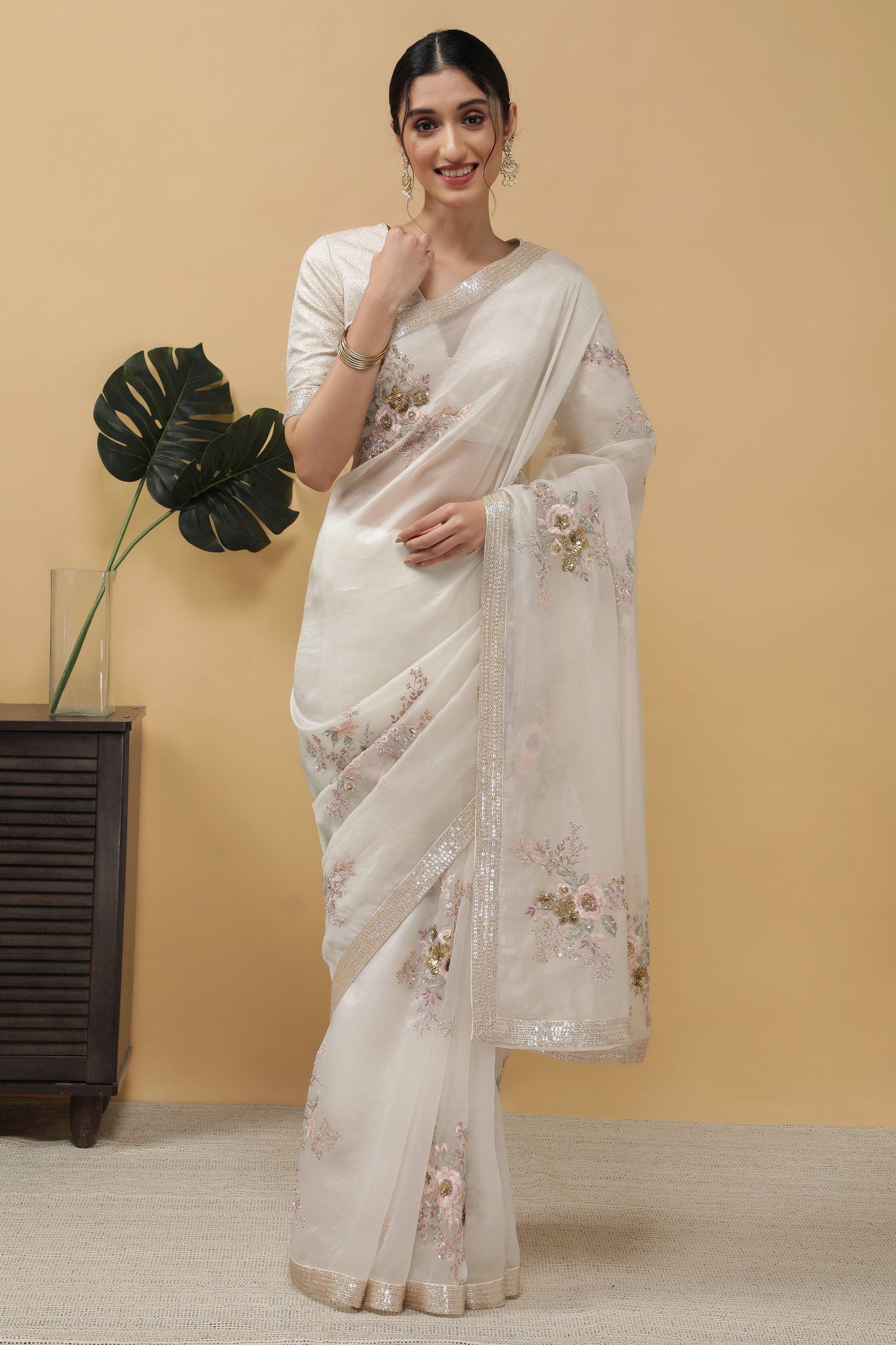 White Organza Saree - Mokshaa