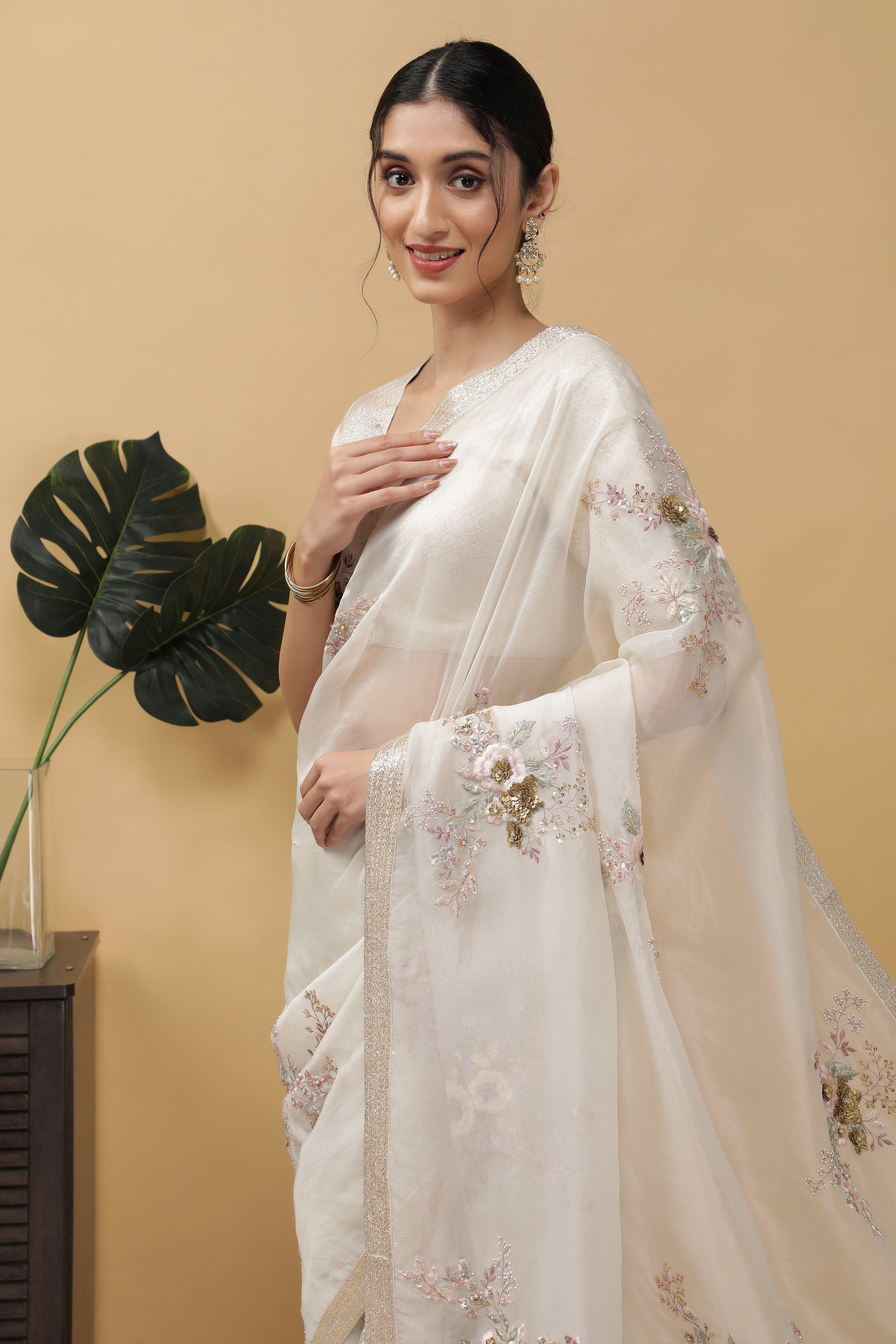 White Organza Saree - Mokshaa