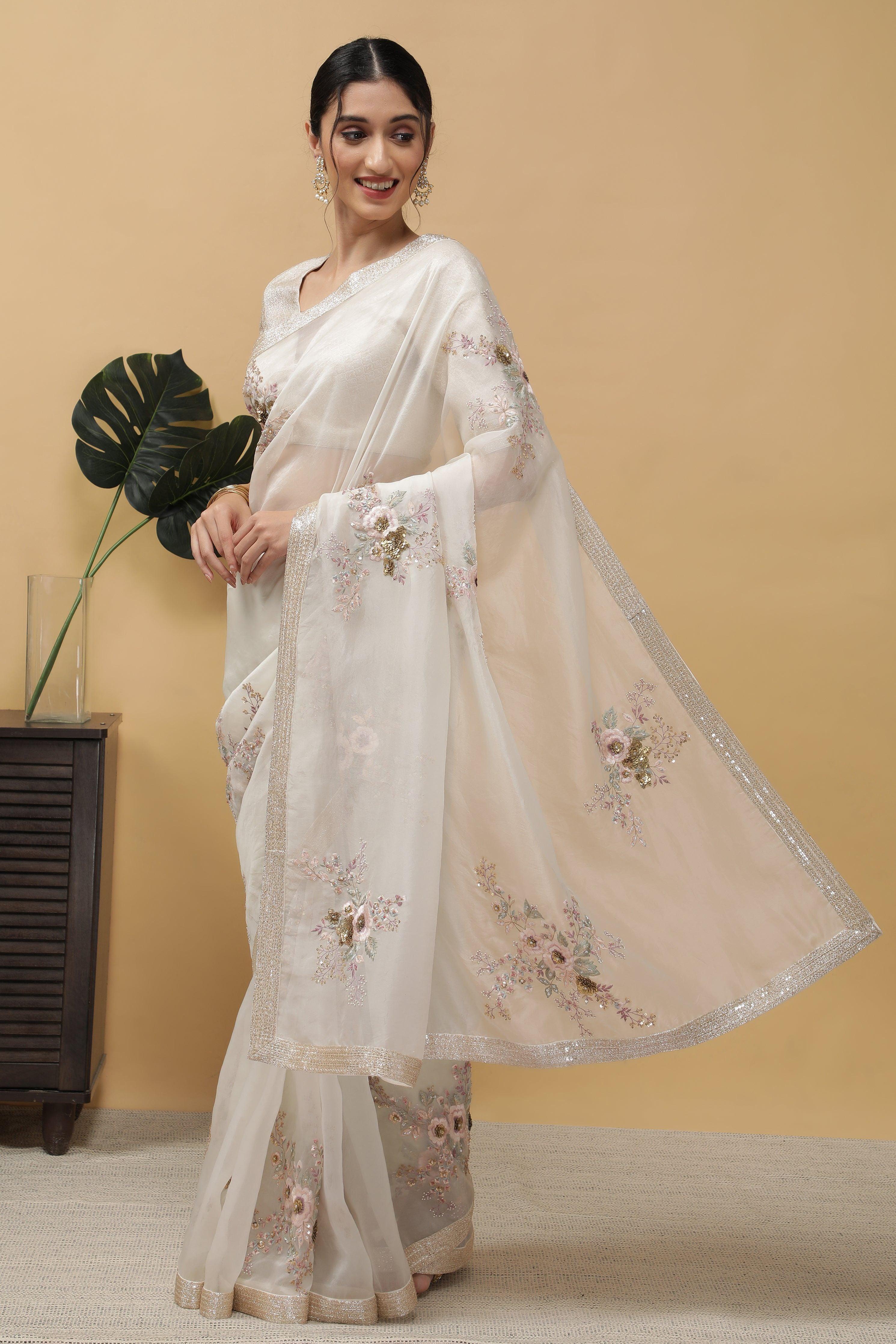 White Organza Saree - Mokshaa