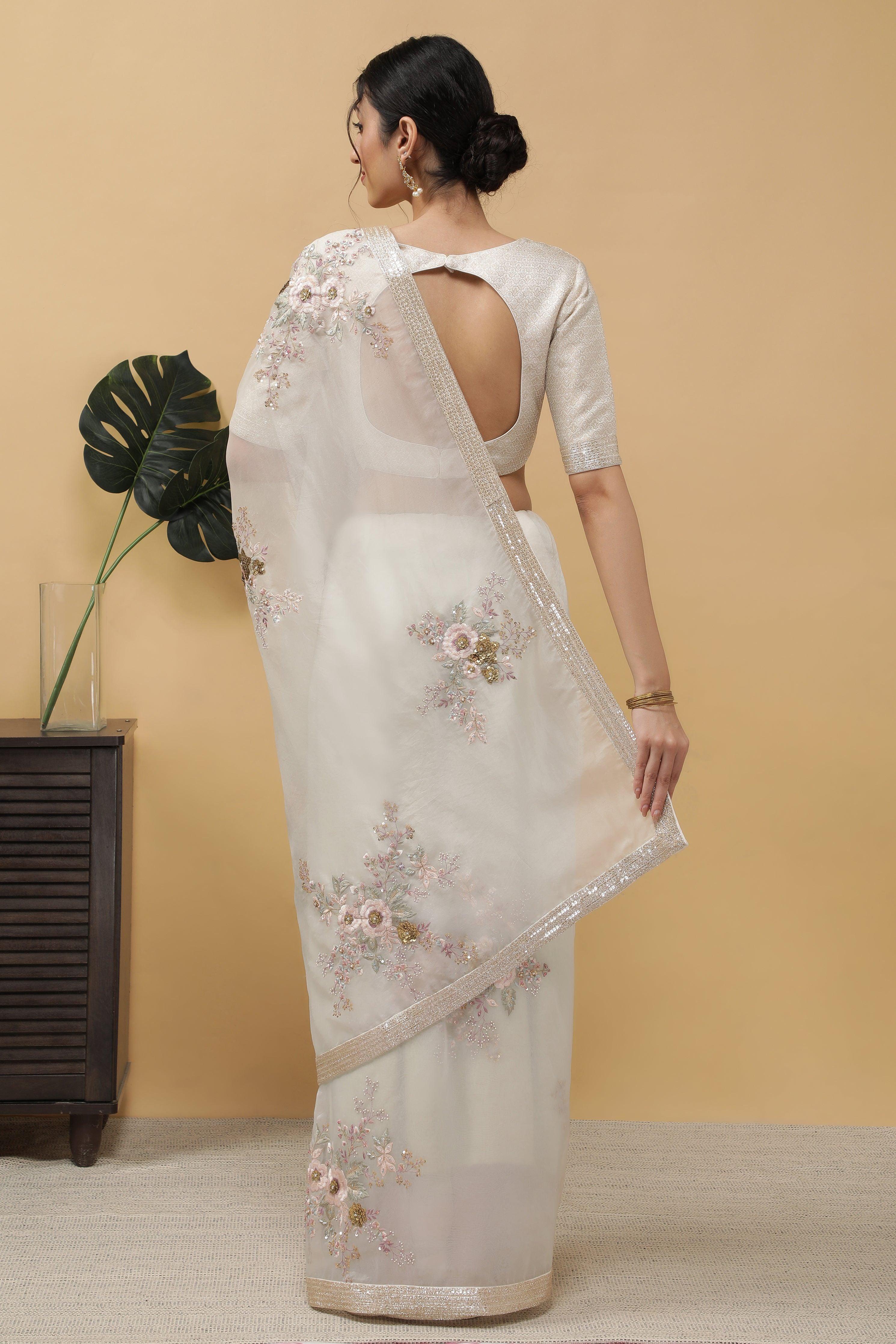 White Organza Saree - Mokshaa