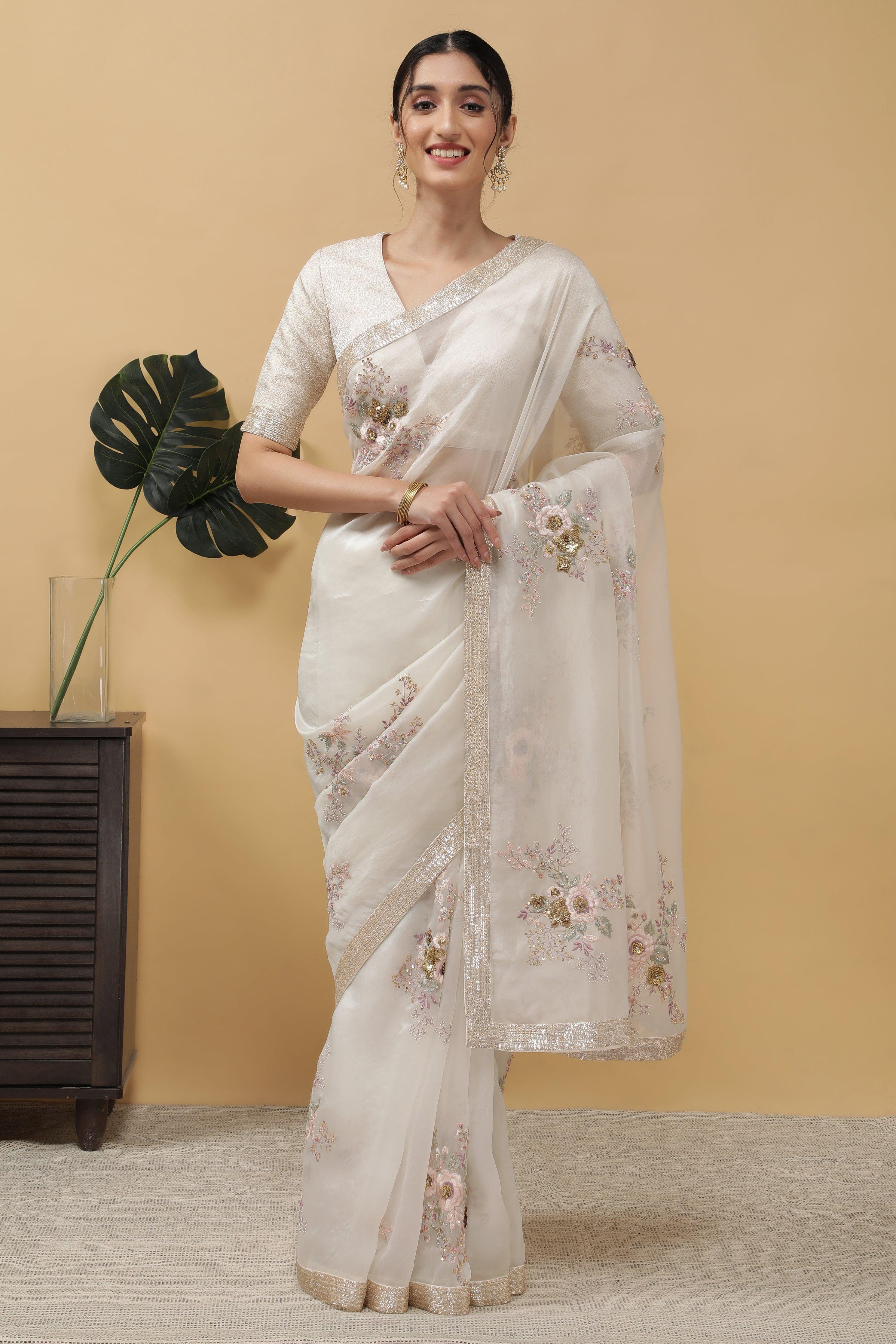 White Organza Saree - Mokshaa