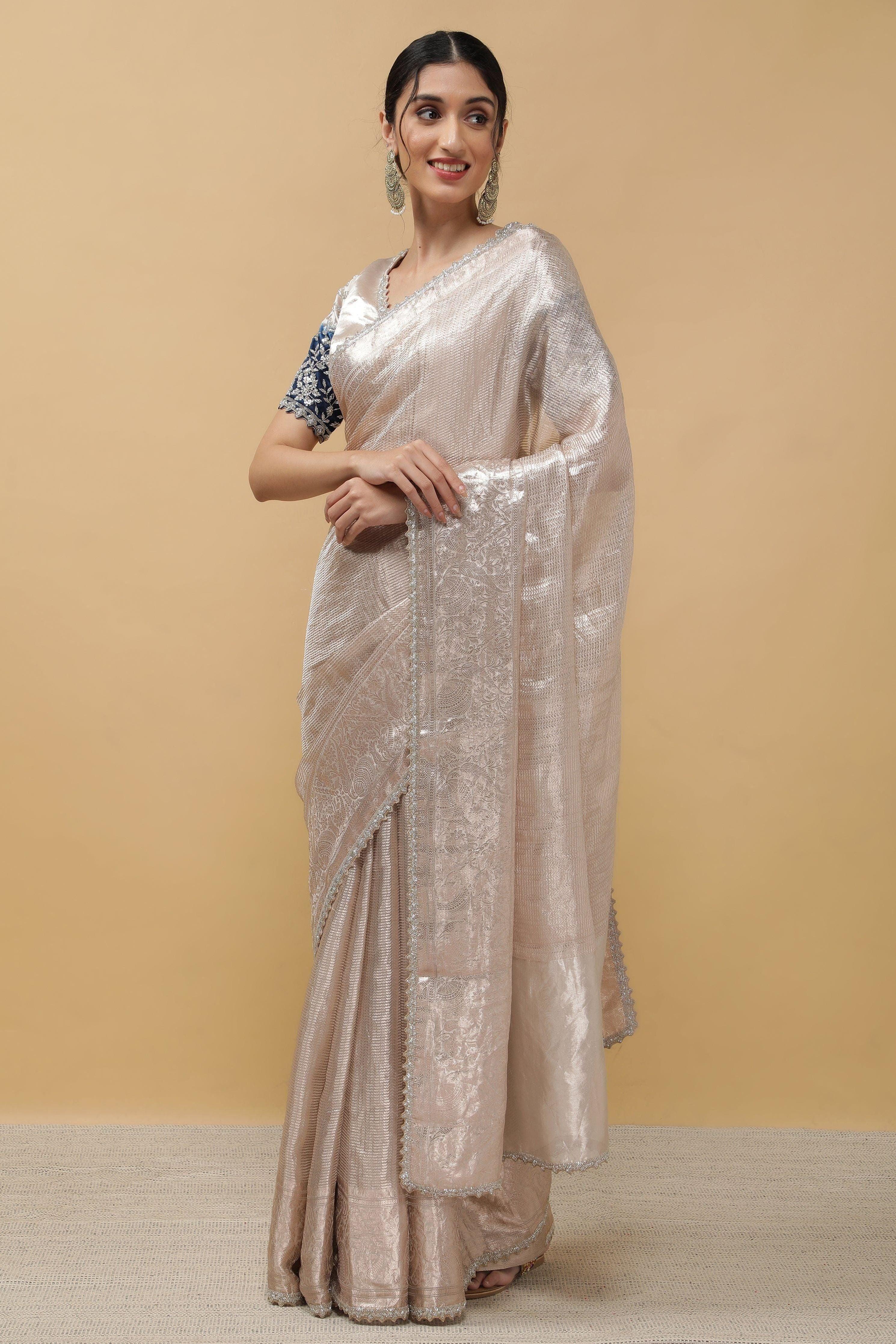 Silver Tissue Saree - Mokshaa