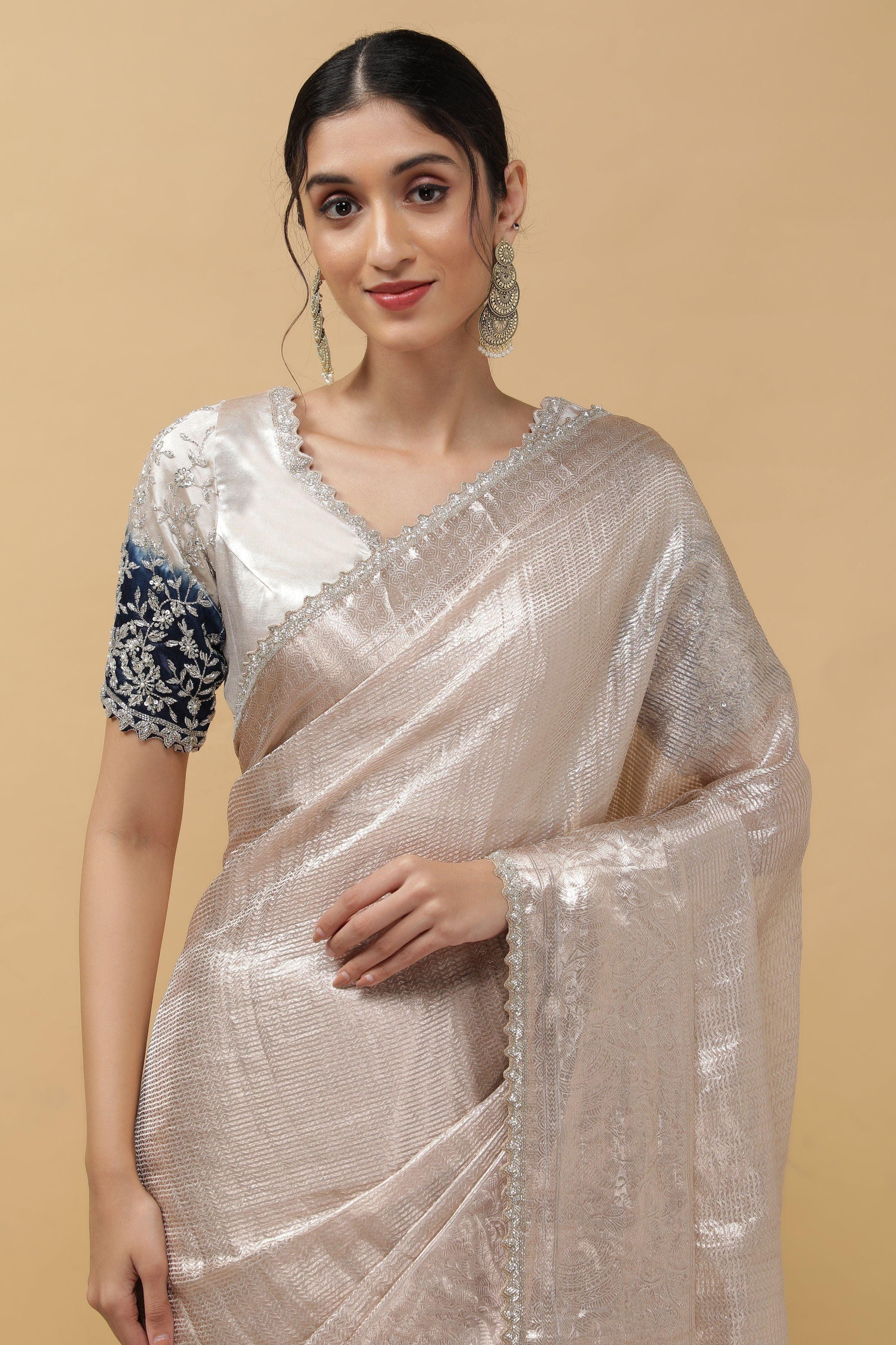 Silver Tissue Saree - Mokshaa
