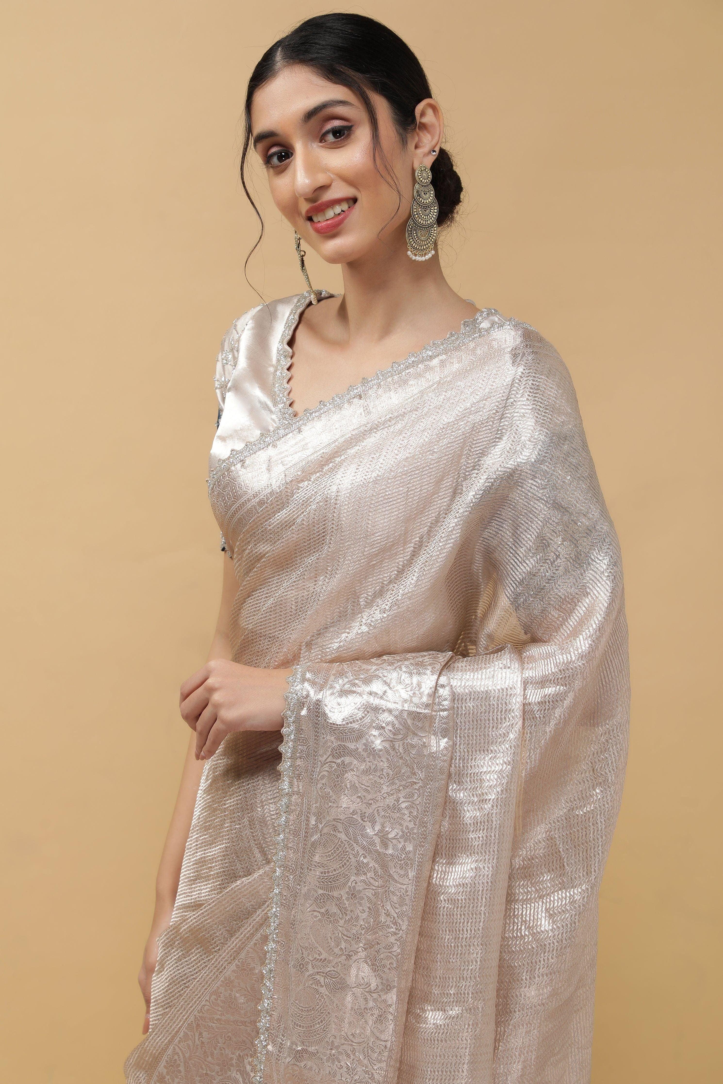 Silver Tissue Saree - Mokshaa