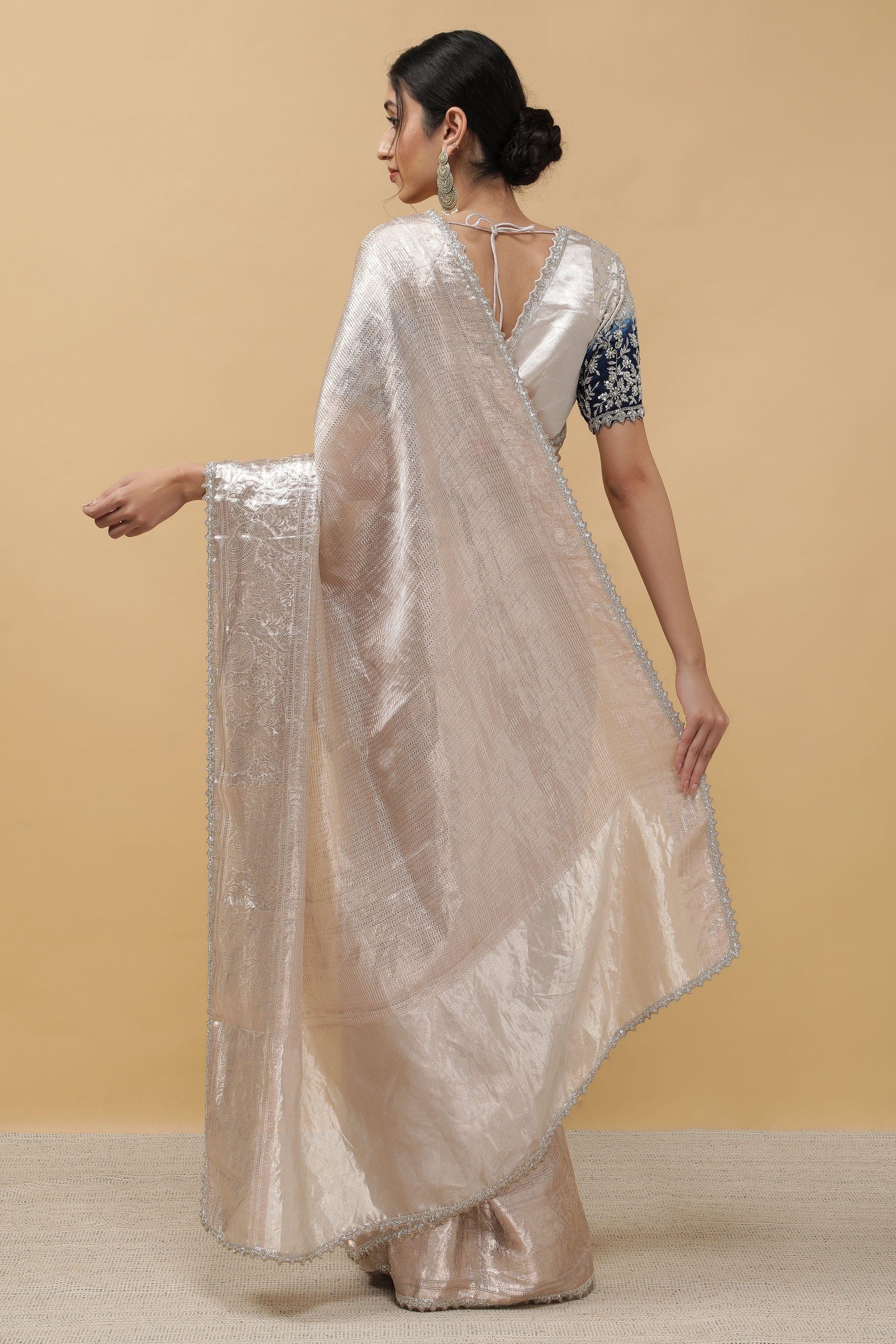Silver Tissue Saree - Mokshaa