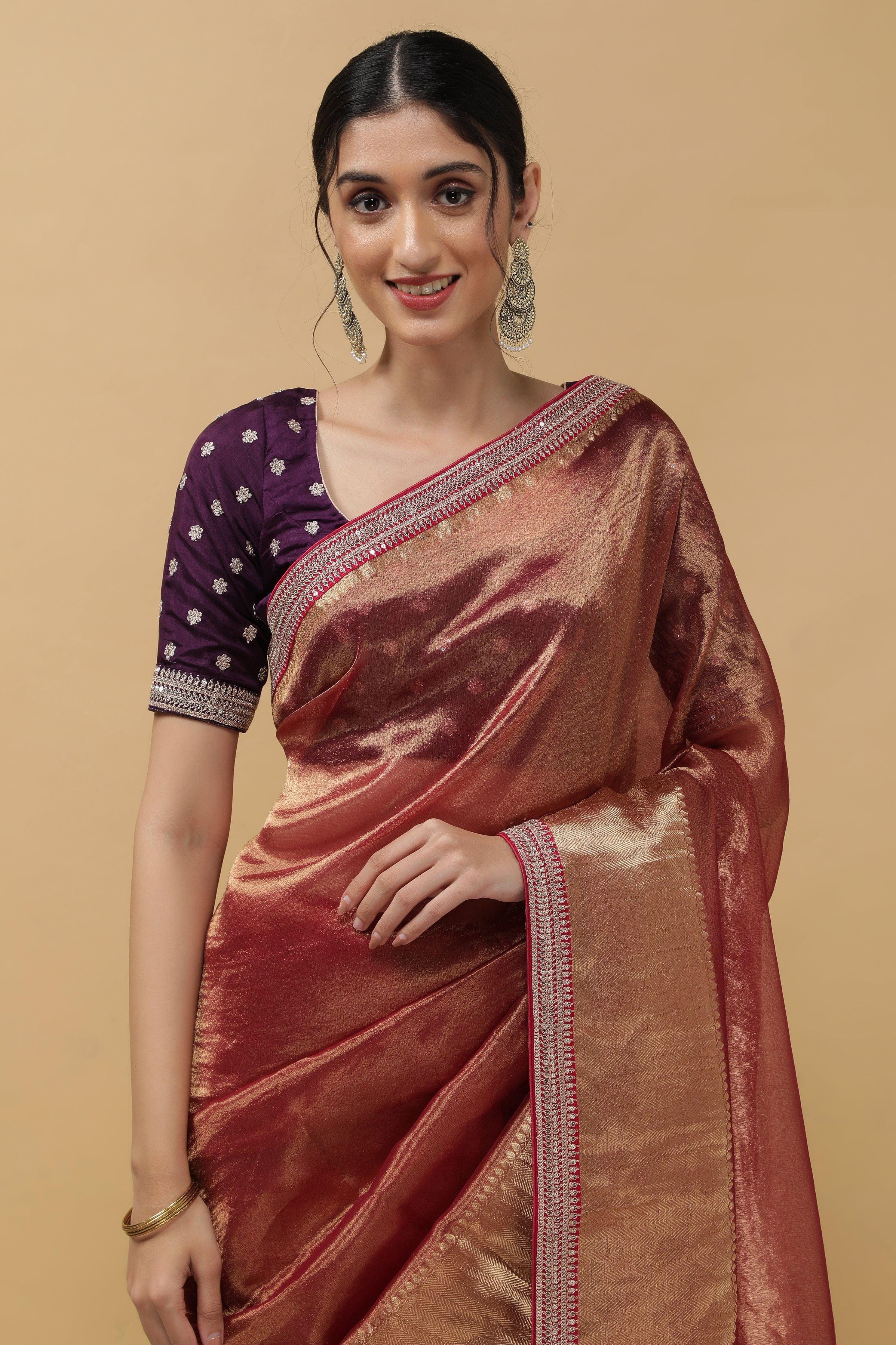Rust Crush Tissue Saree - Mokshaa