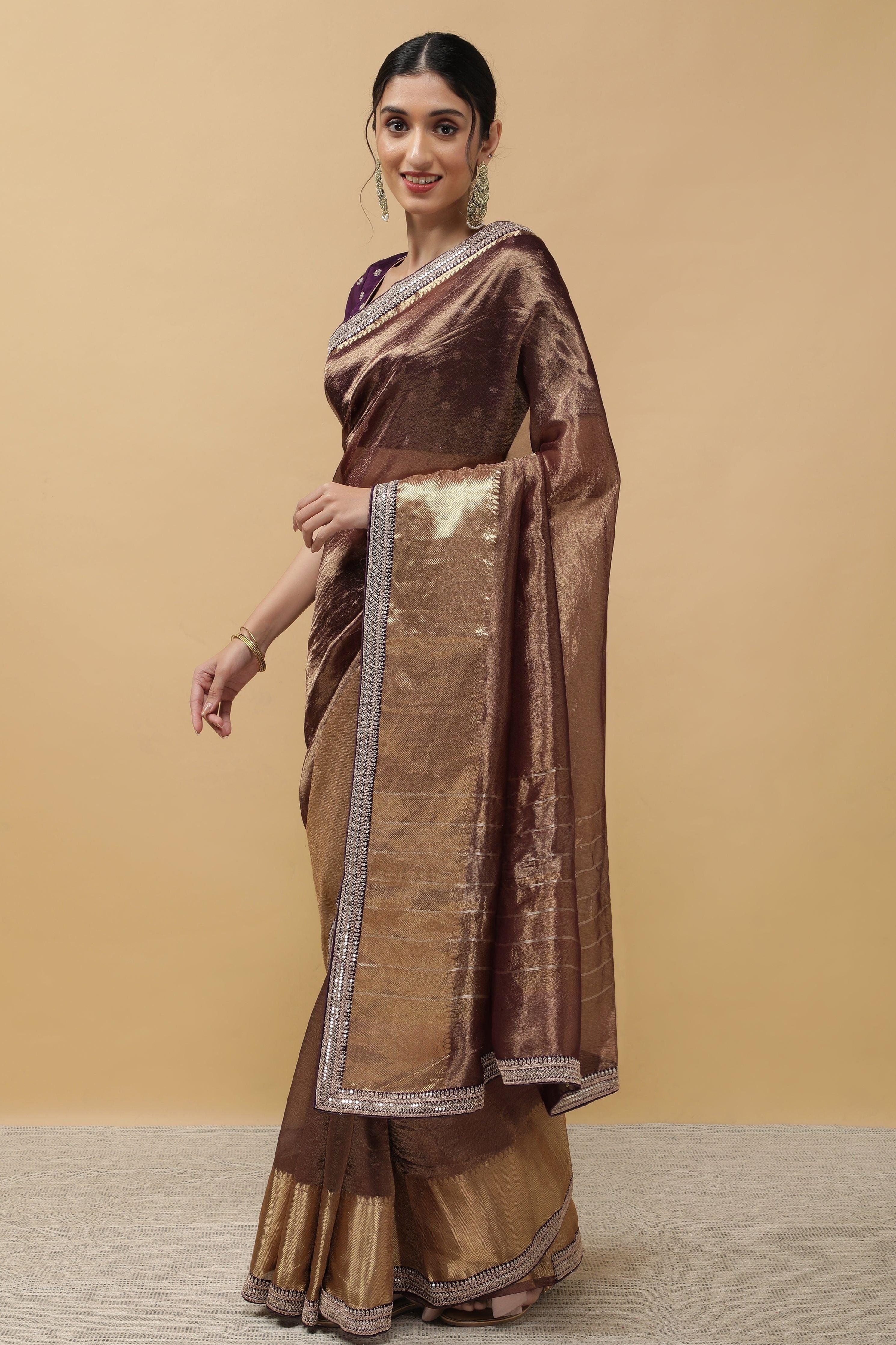 Rust Crush Tissue Saree - Mokshaa