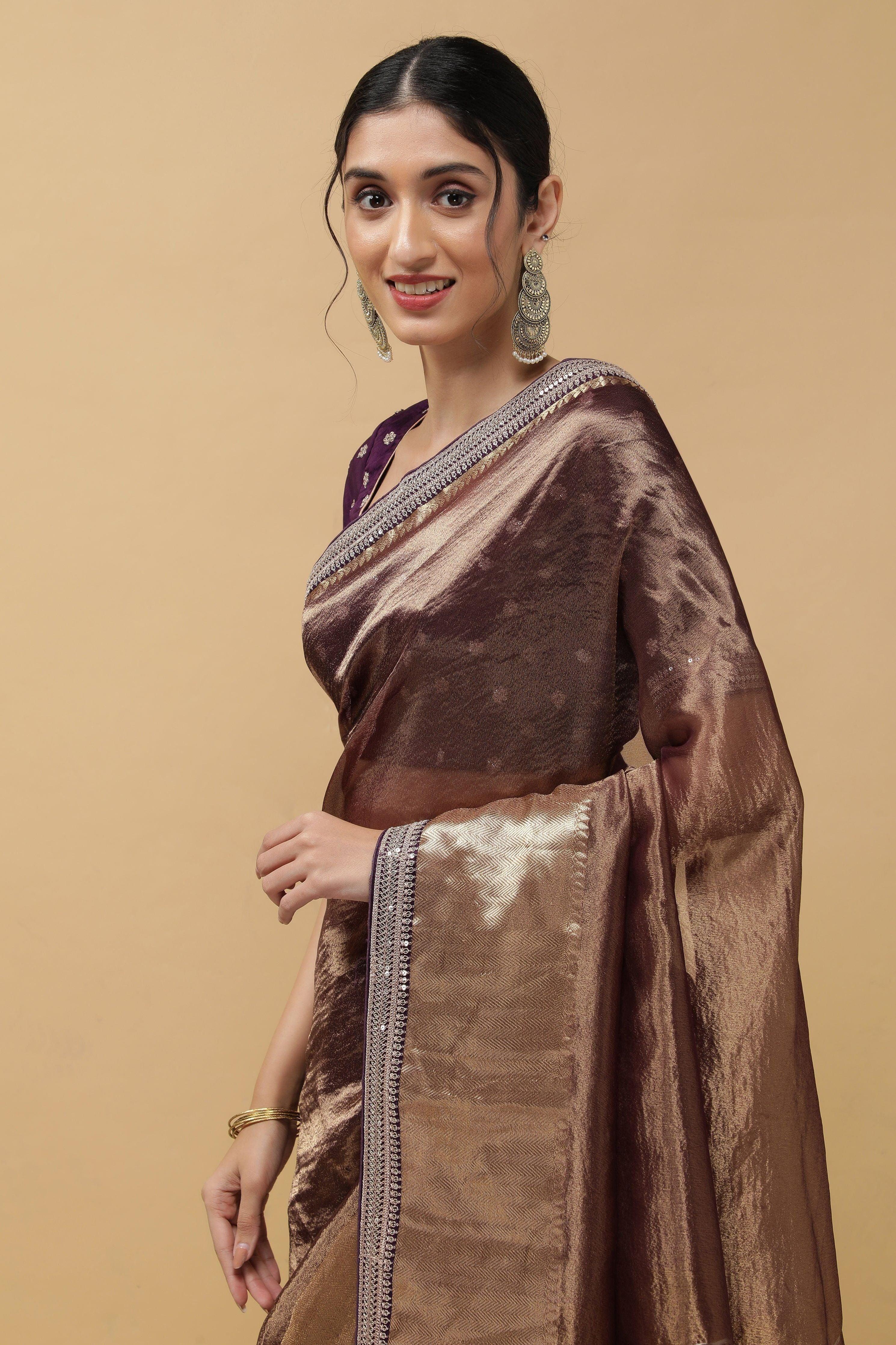 Rust Crush Tissue Saree - Mokshaa