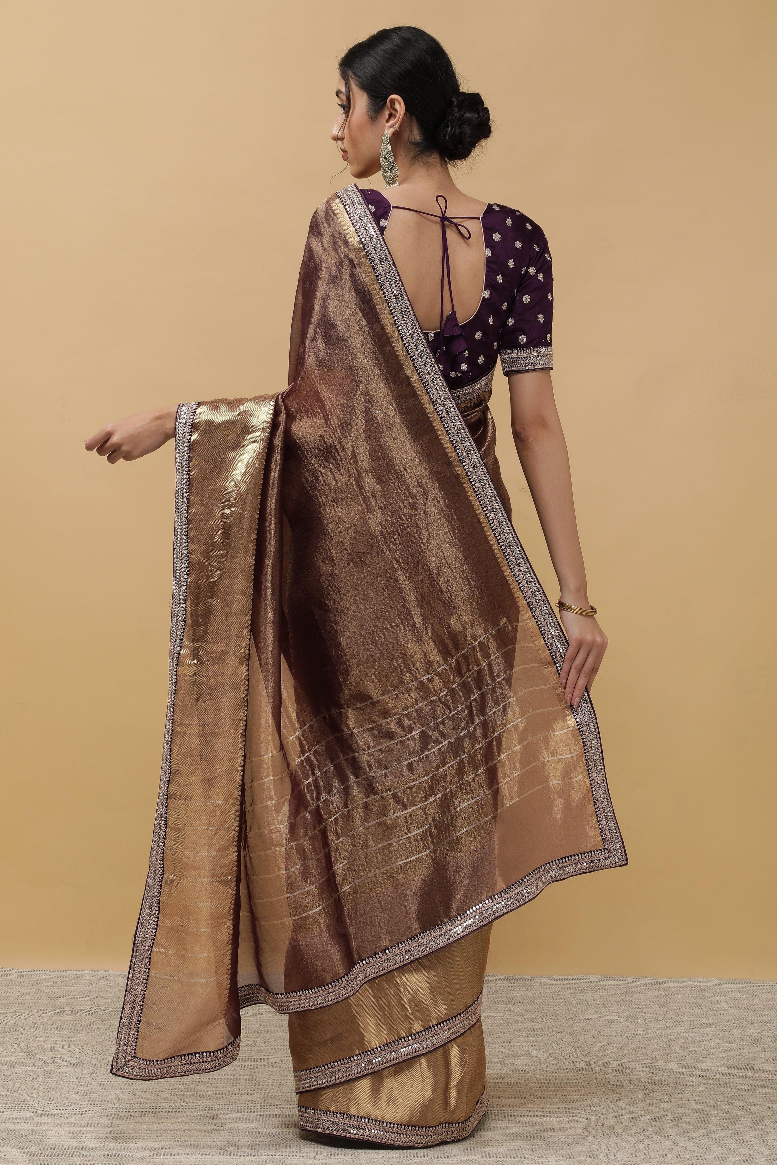 Rust Crush Tissue Saree - Mokshaa