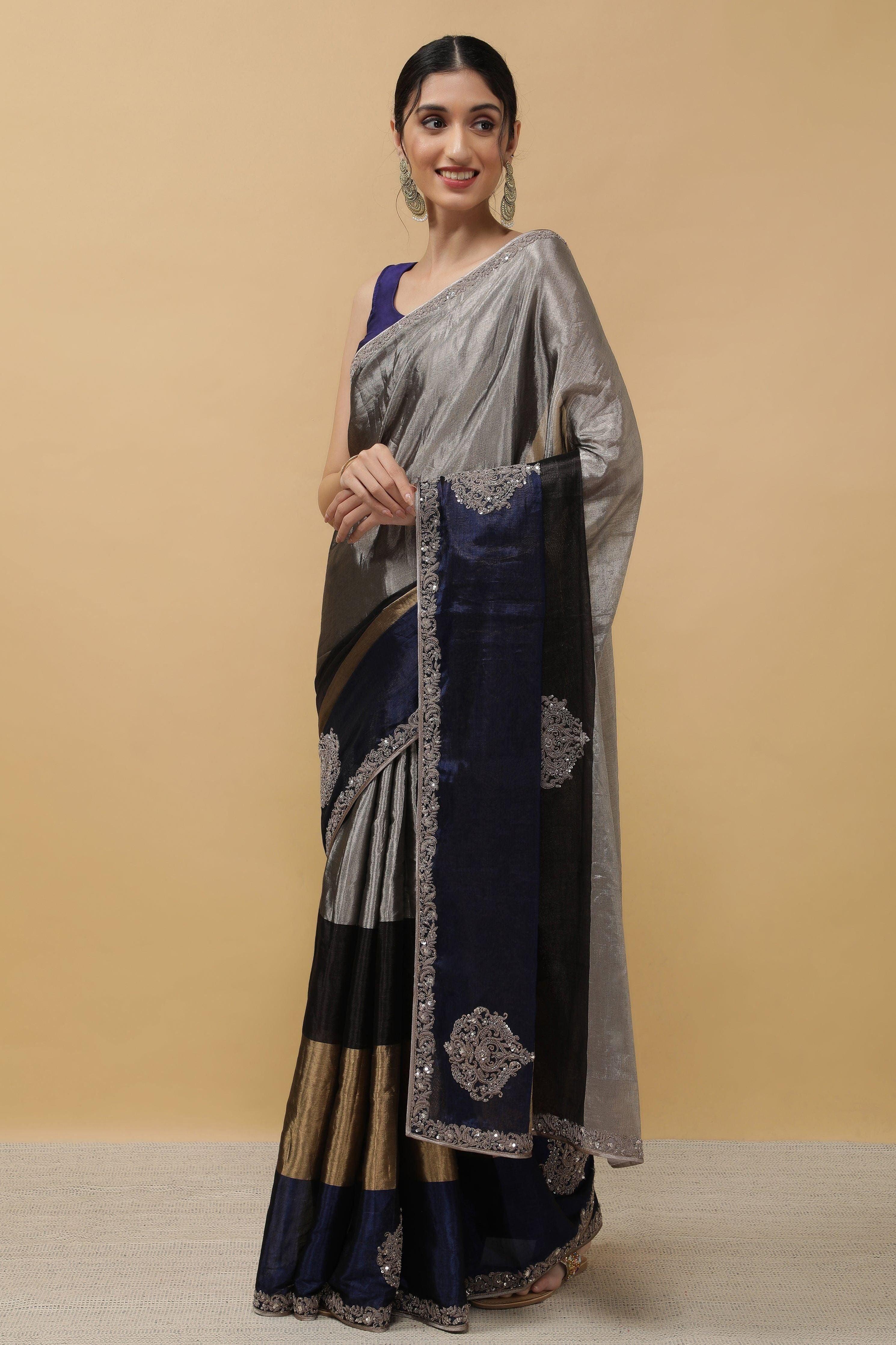 Silver Tissue Saree - Mokshaa