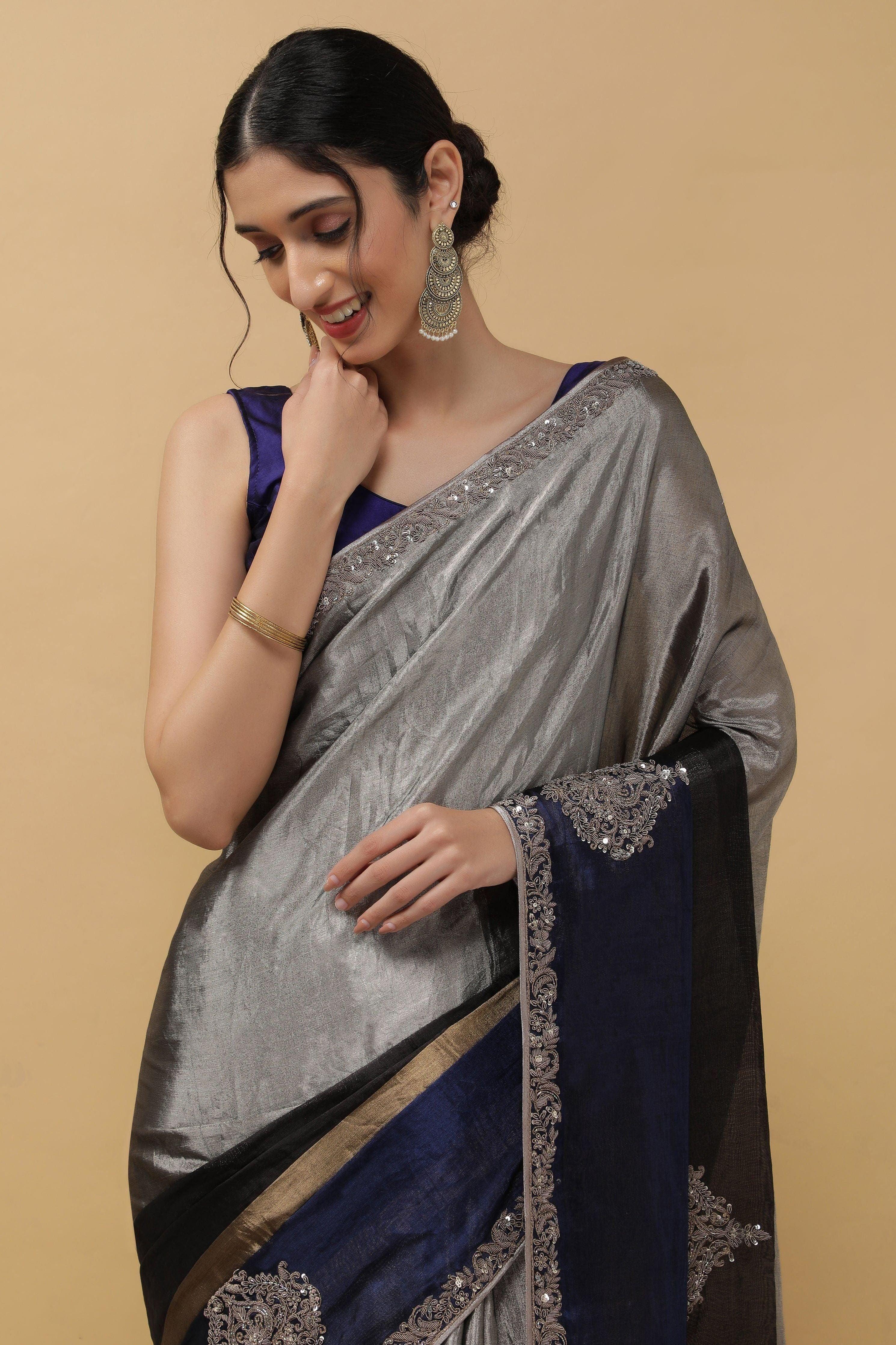 Silver Tissue Saree - Mokshaa