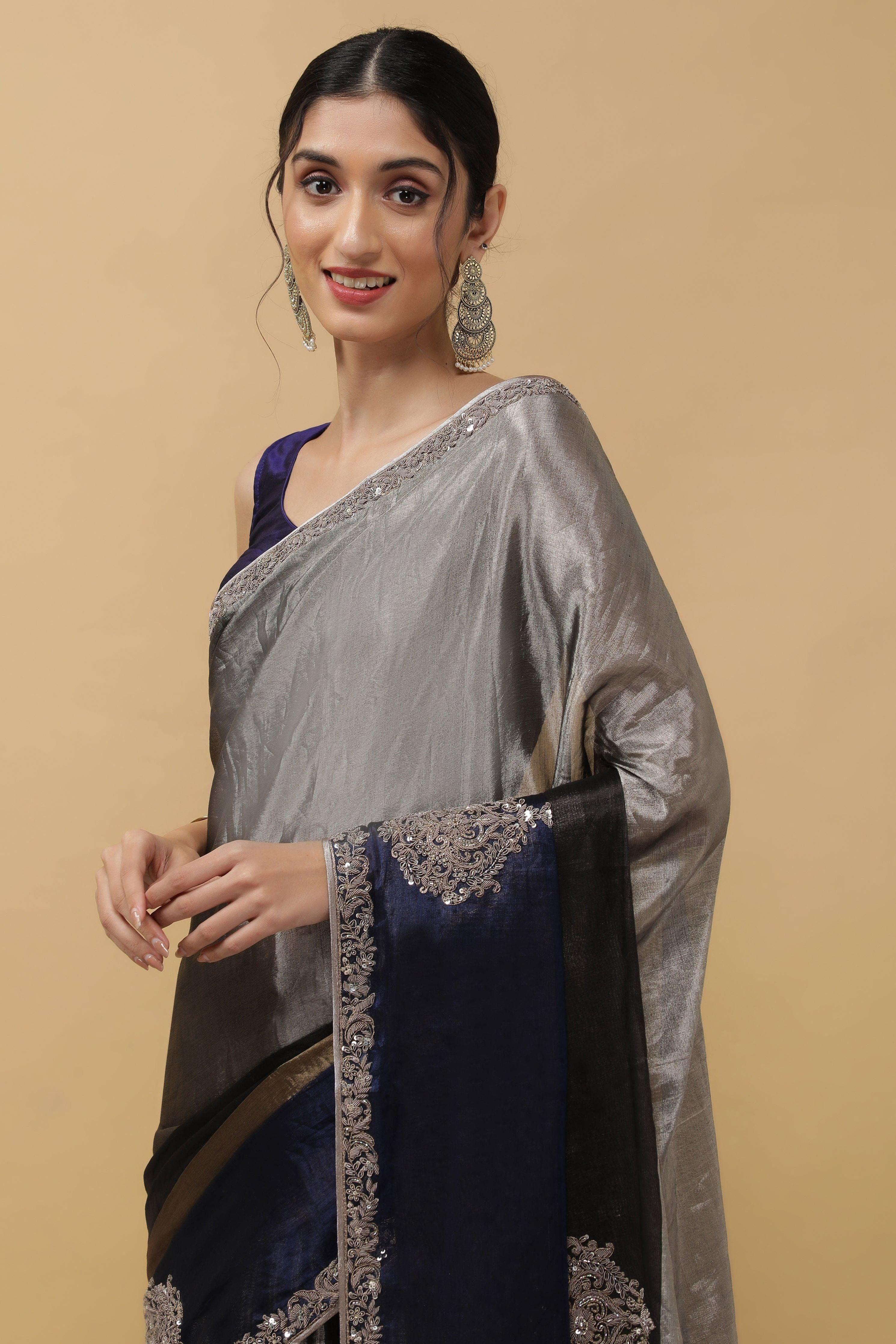 Silver Tissue Saree - Mokshaa