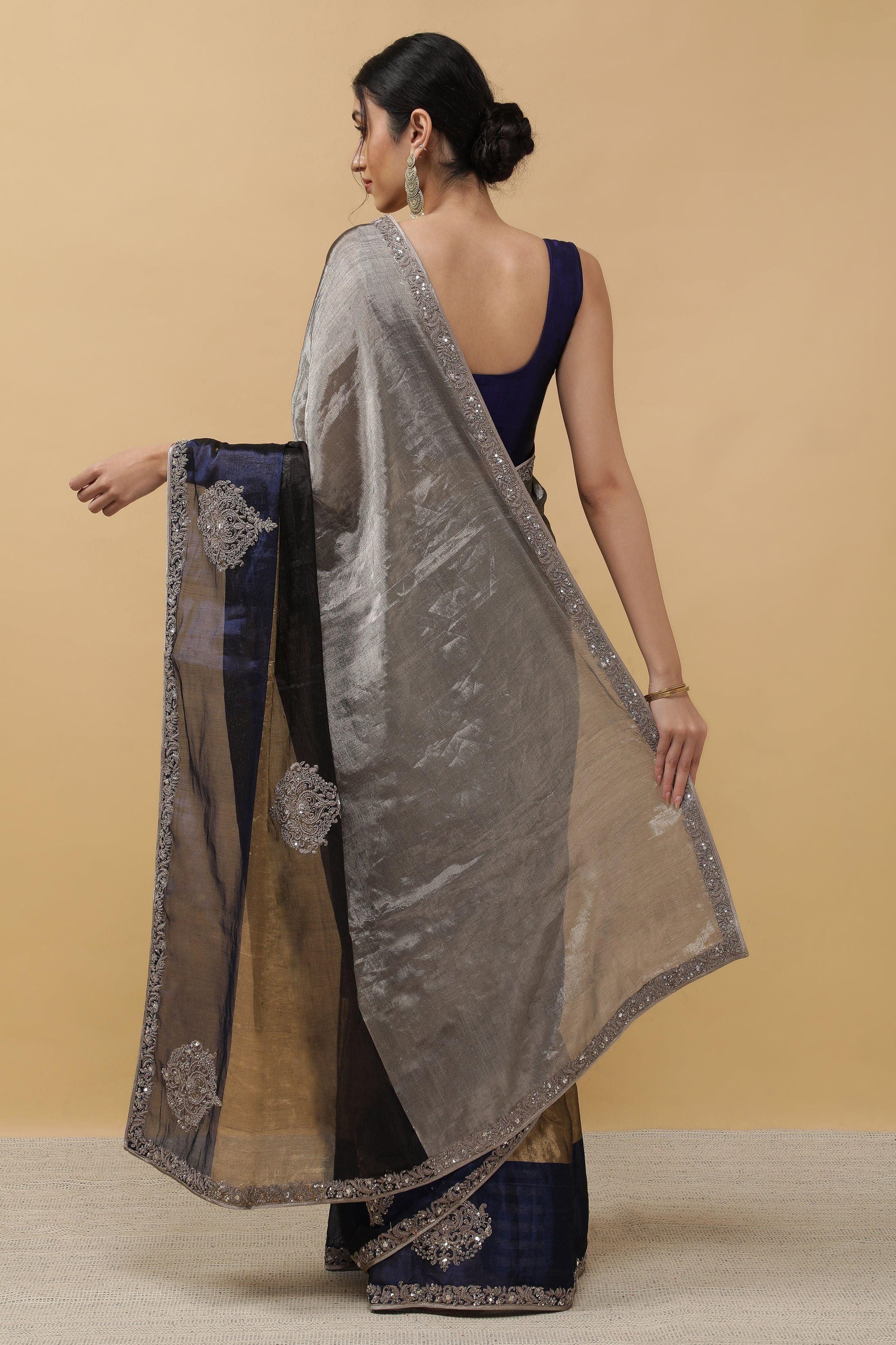 Silver Tissue Saree - Mokshaa