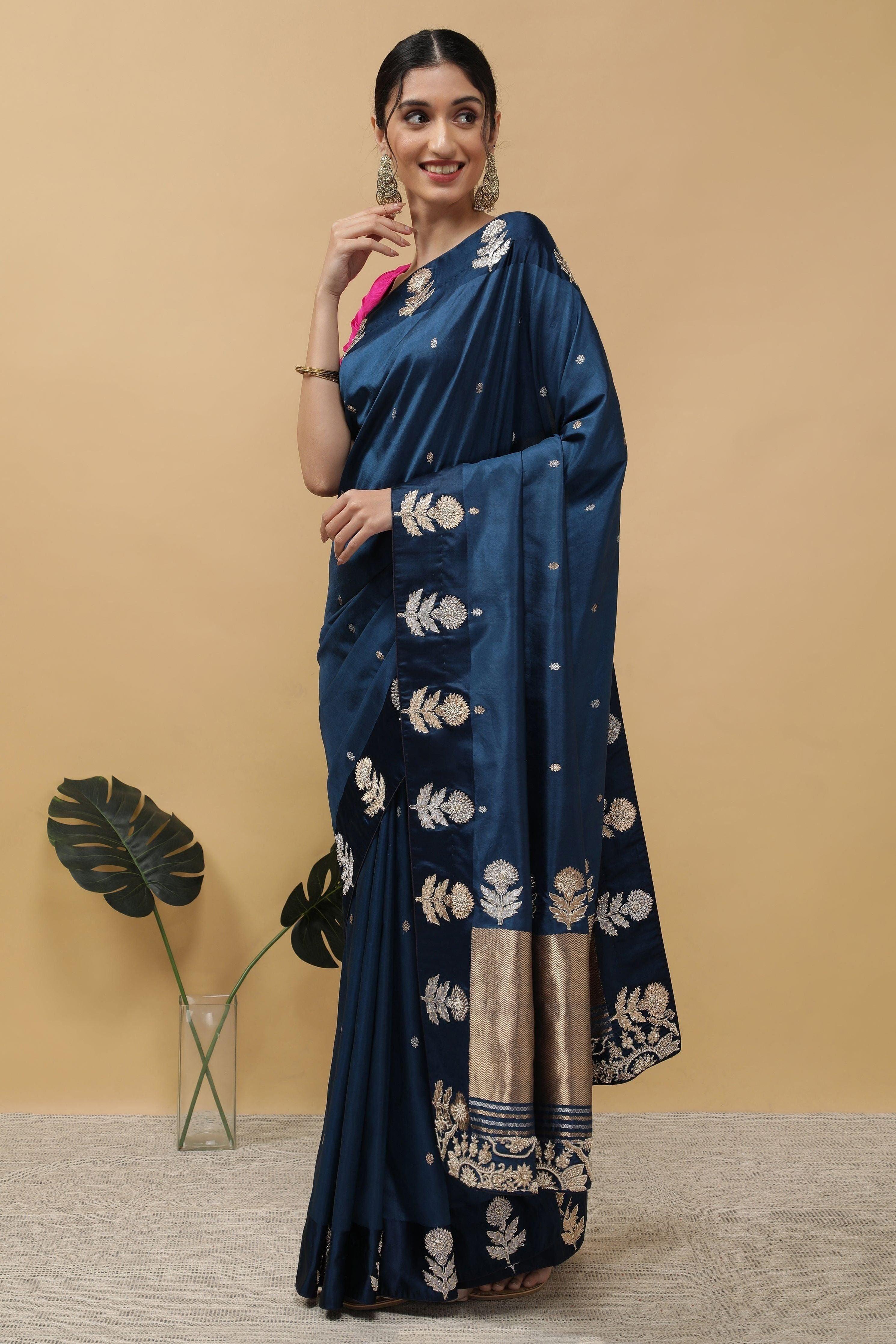 Royal Blue Silk Saree - Mokshaa