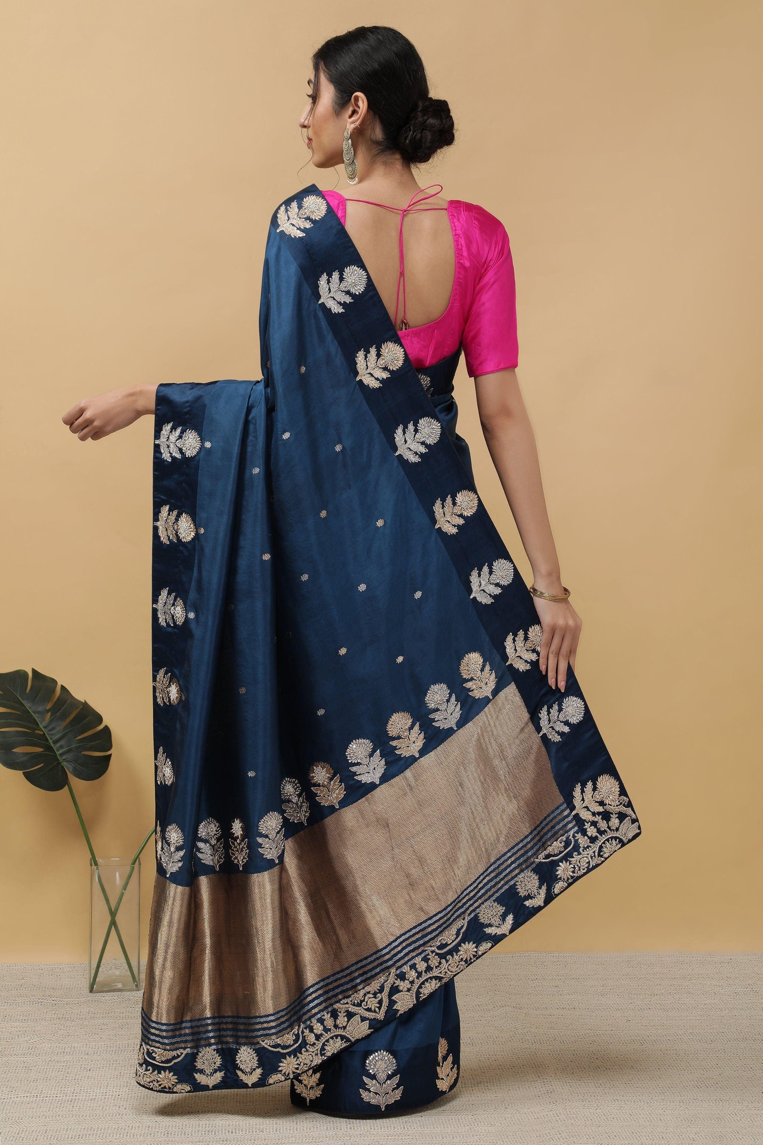 Royal Blue Silk Saree - Mokshaa