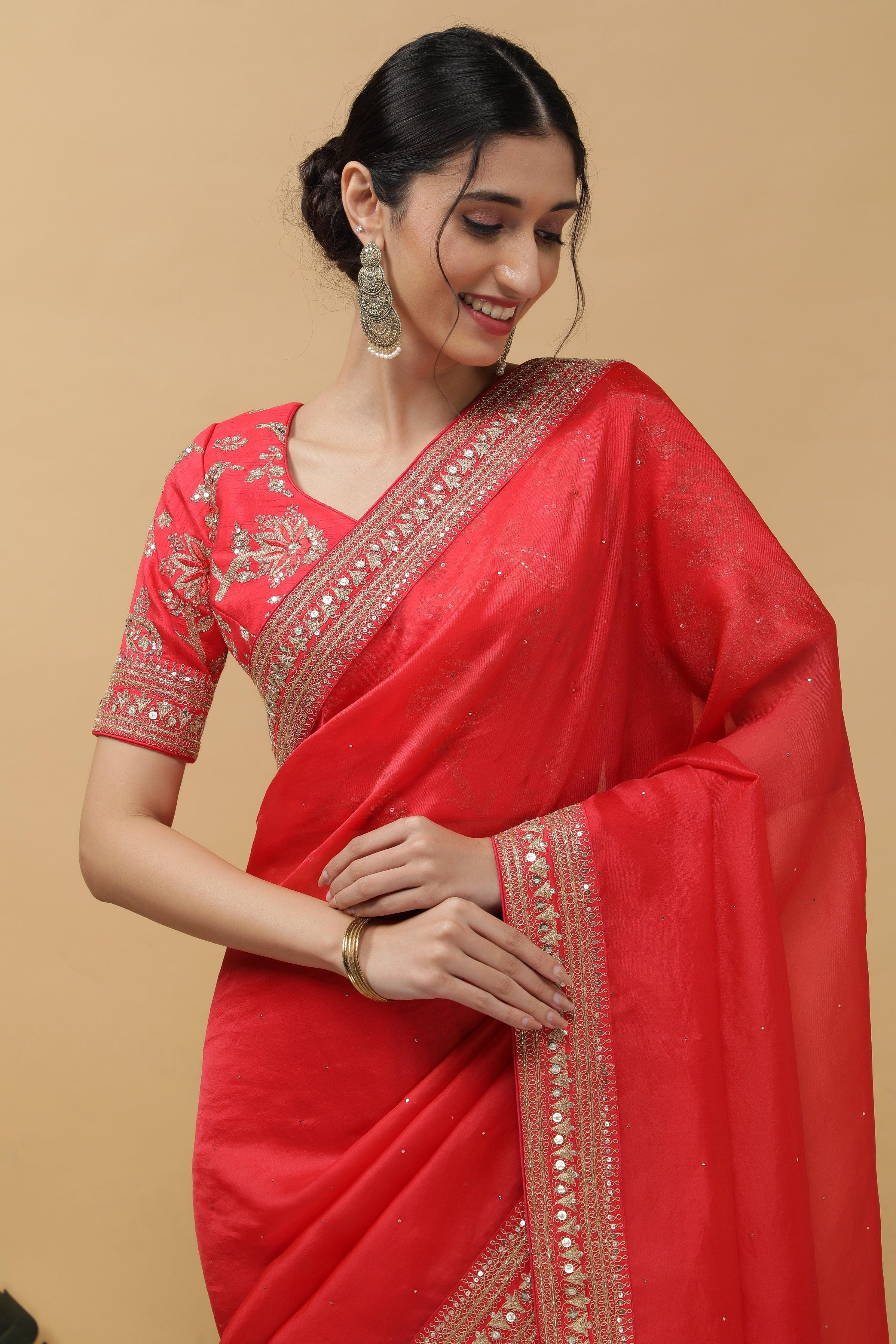 Red Organza Saree - Mokshaa