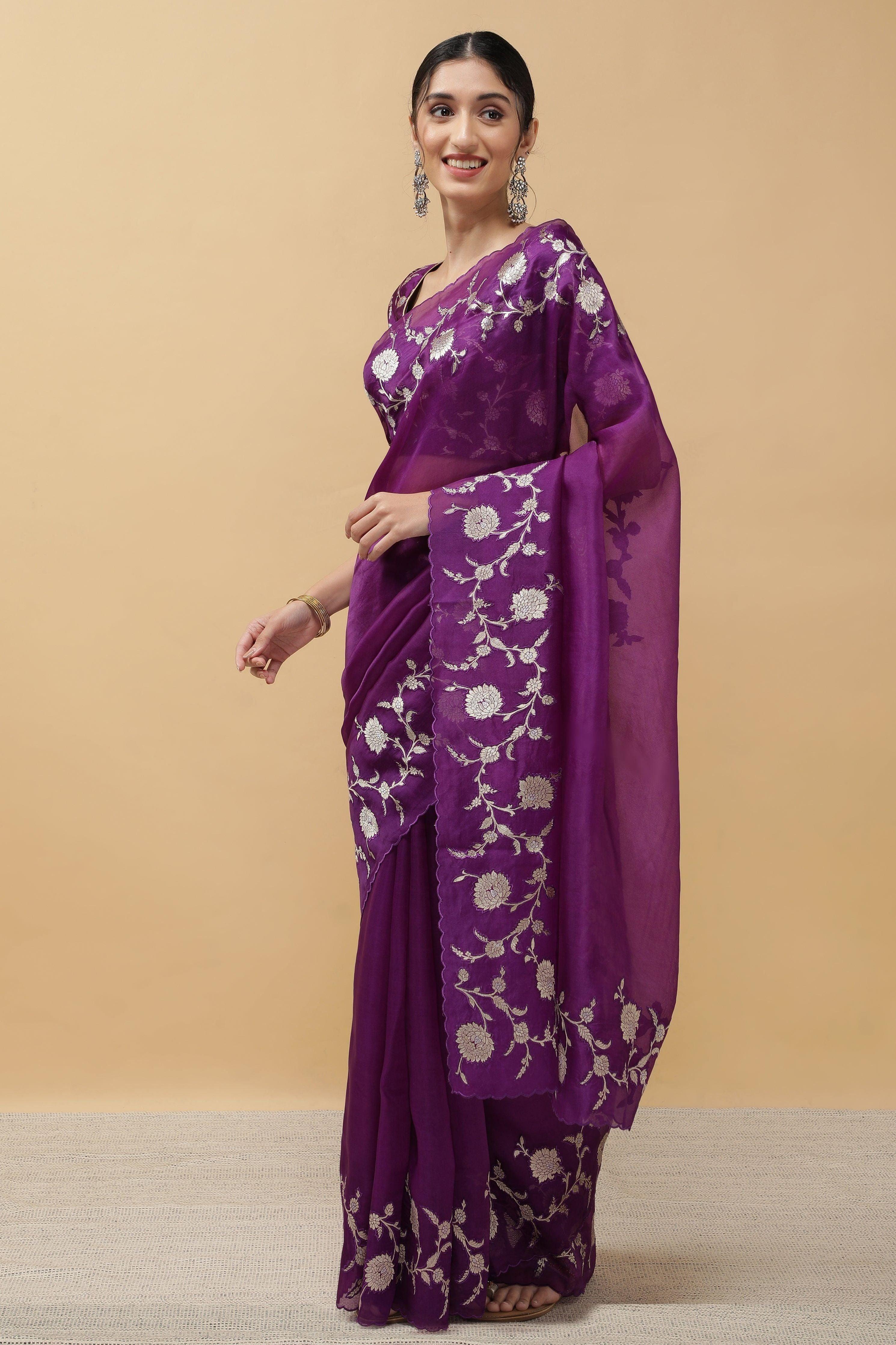 Purple Organza Saree - Mokshaa