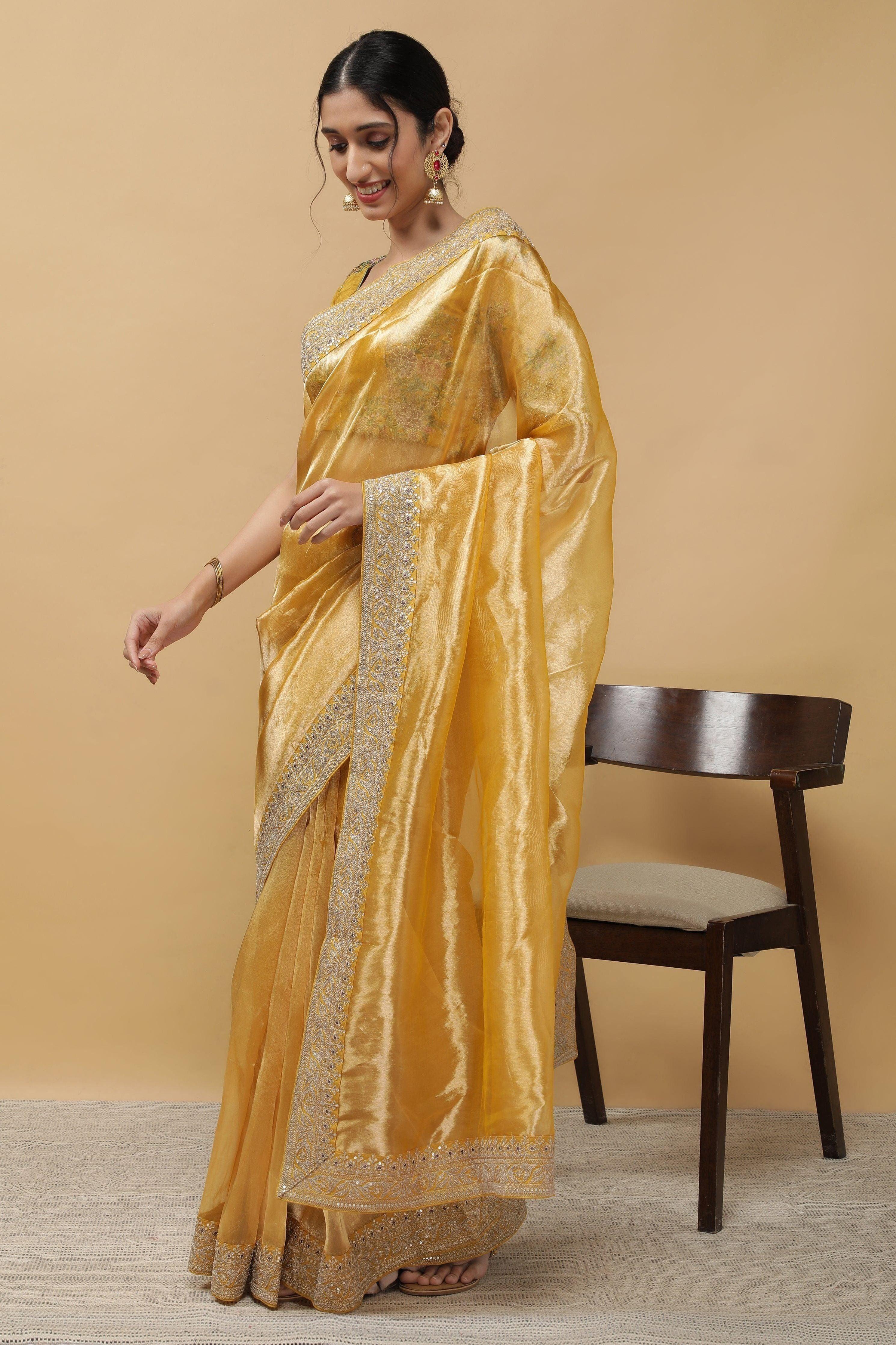 Yellow Tissue Saree - Mokshaa