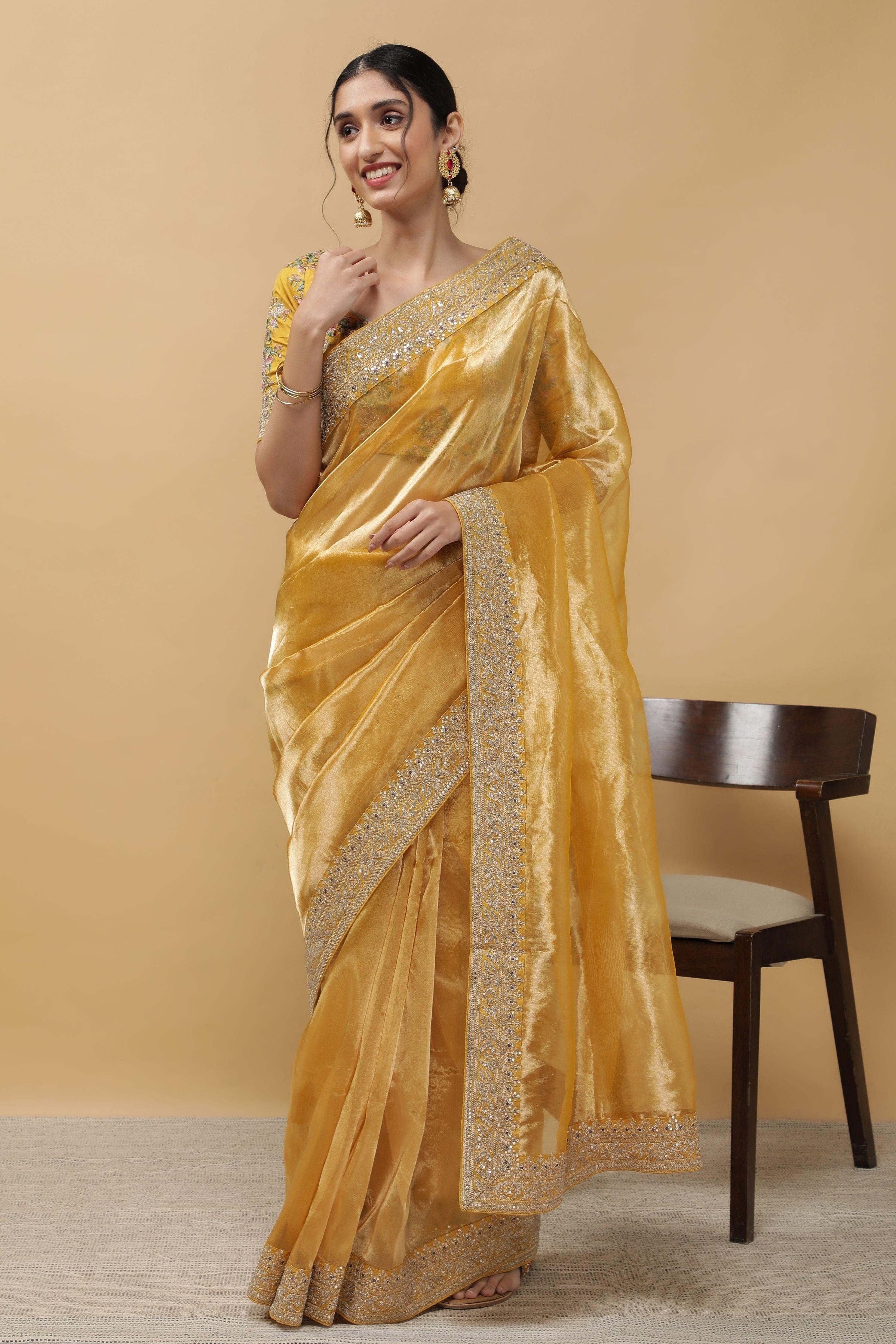 Yellow Tissue Saree - Mokshaa