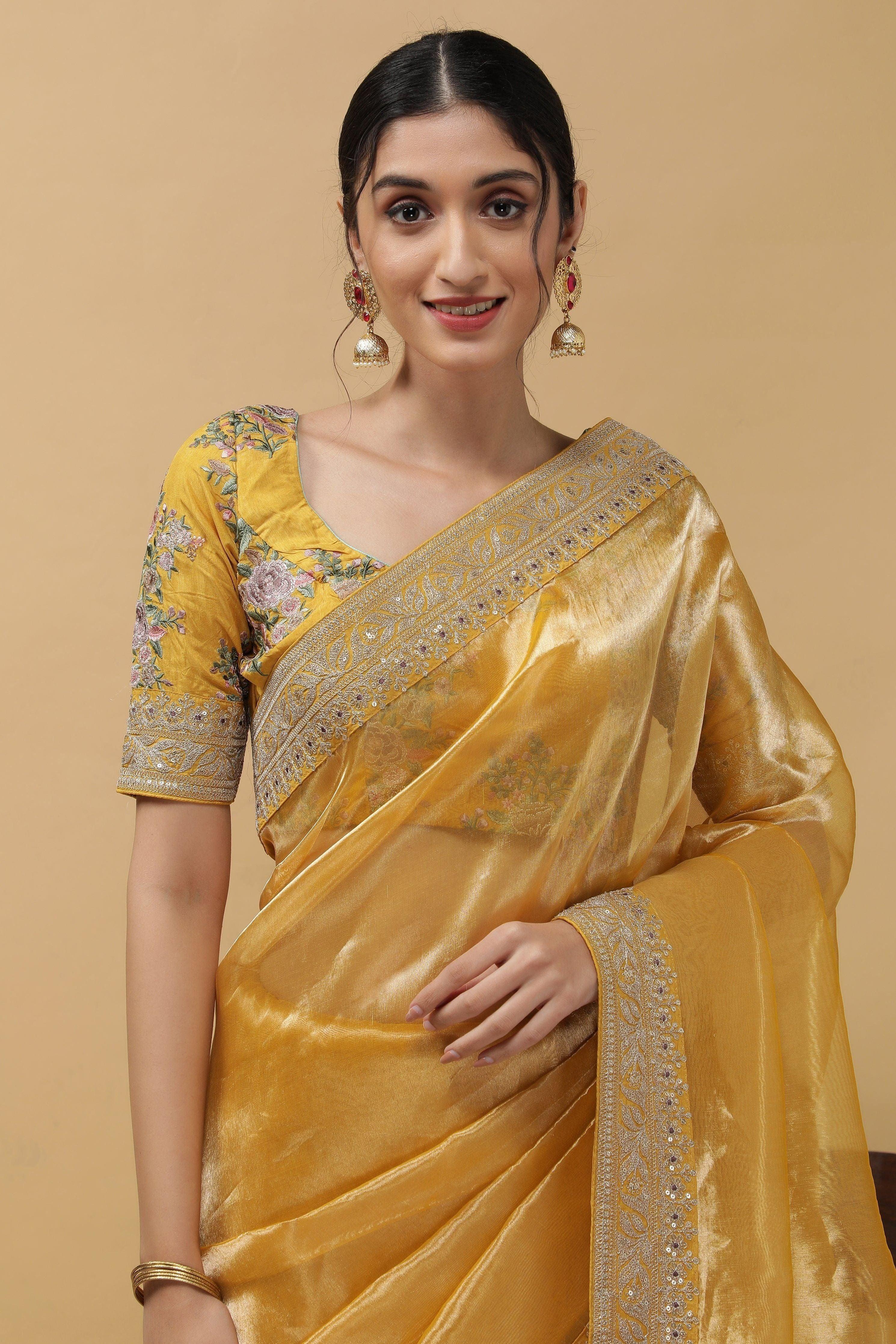 Yellow Tissue Saree - Mokshaa