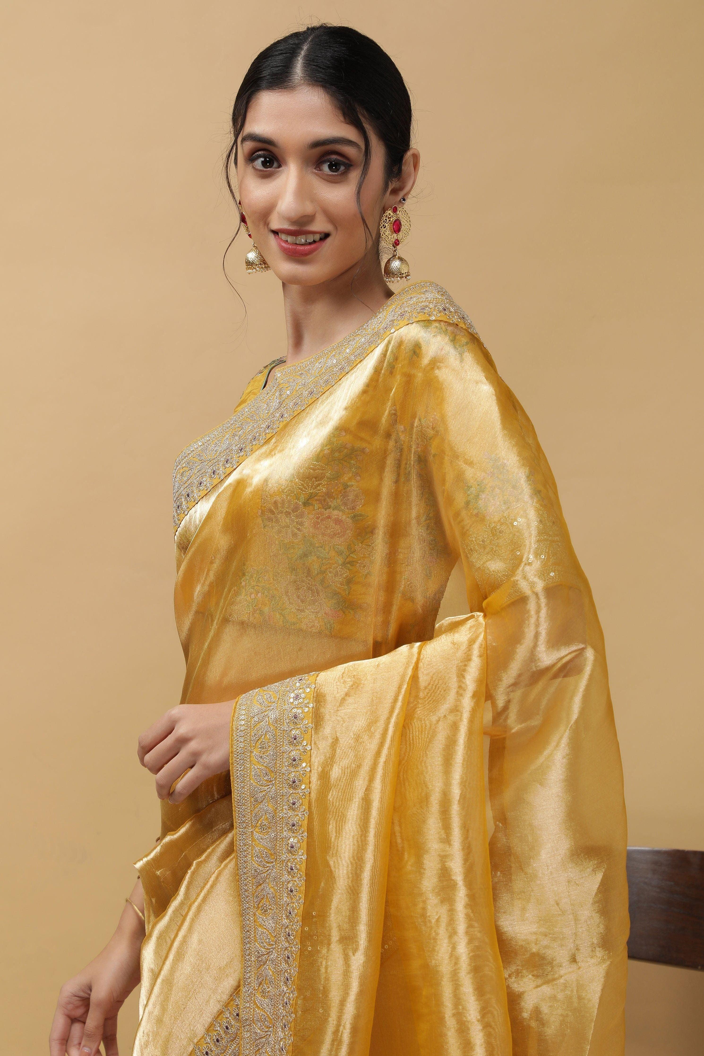 Yellow Tissue Saree - Mokshaa
