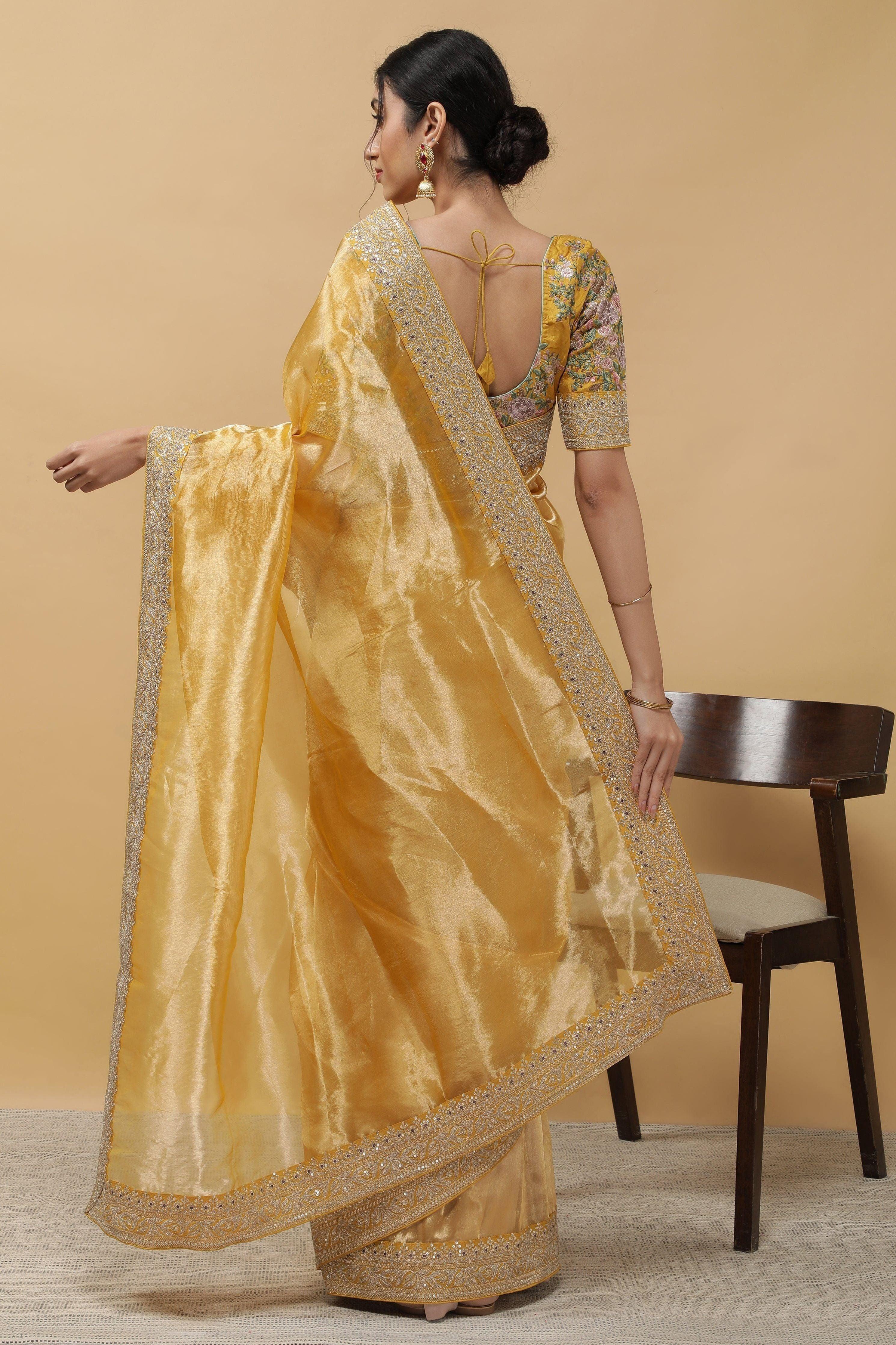 Yellow Tissue Saree - Mokshaa