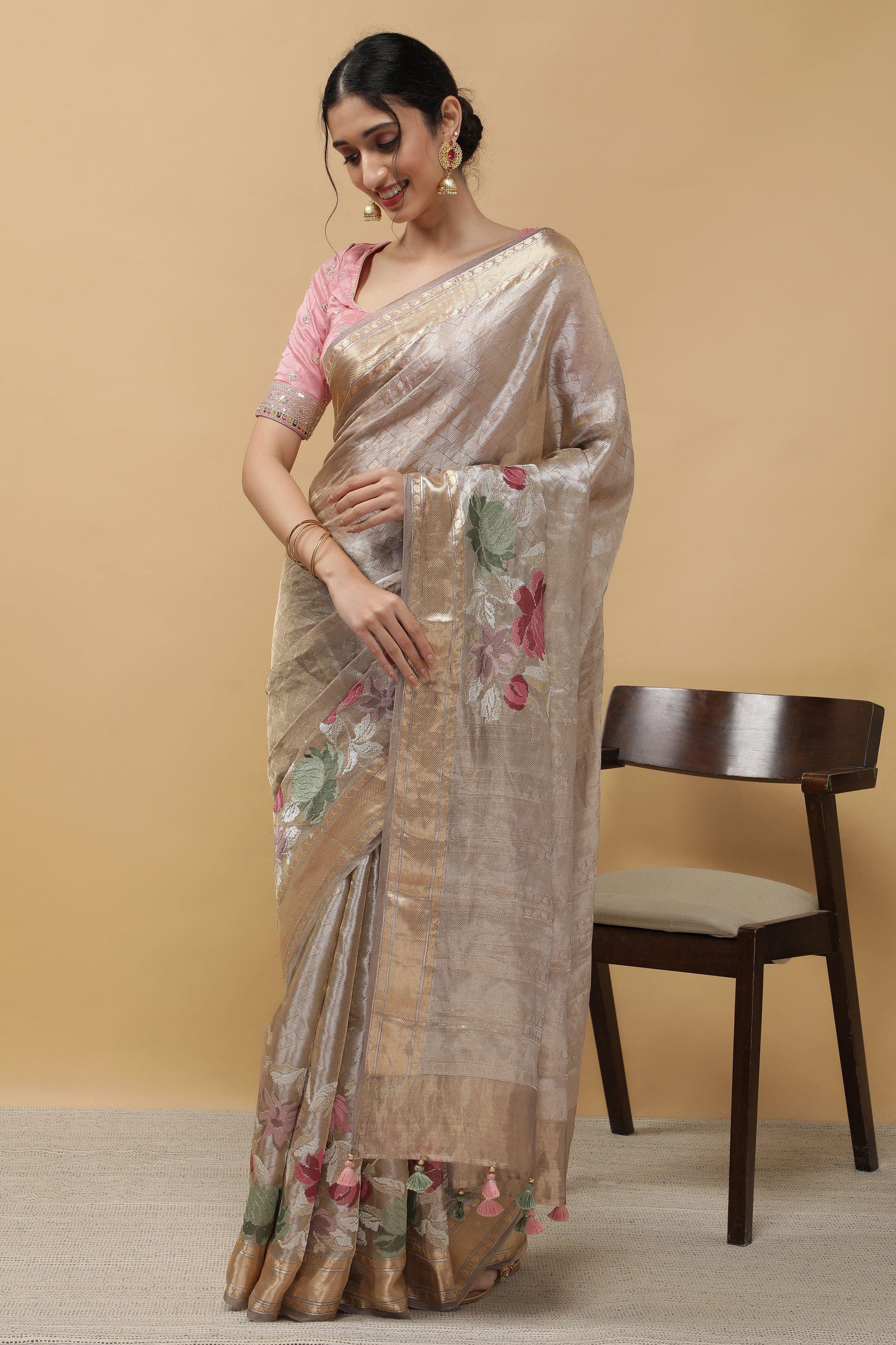 Light Lavender Tissue Saree - Mokshaa