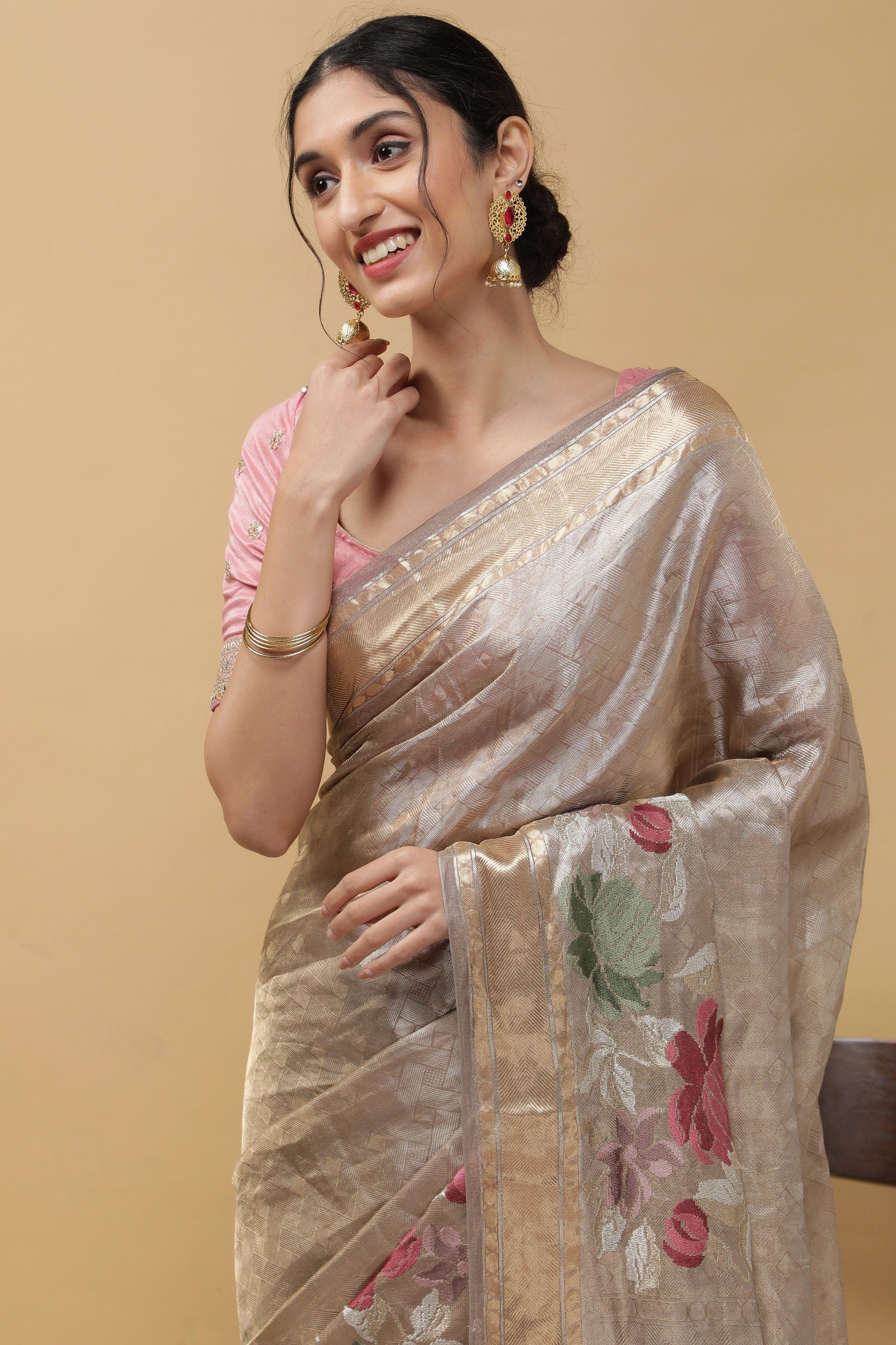 Light Lavender Tissue Saree - Mokshaa