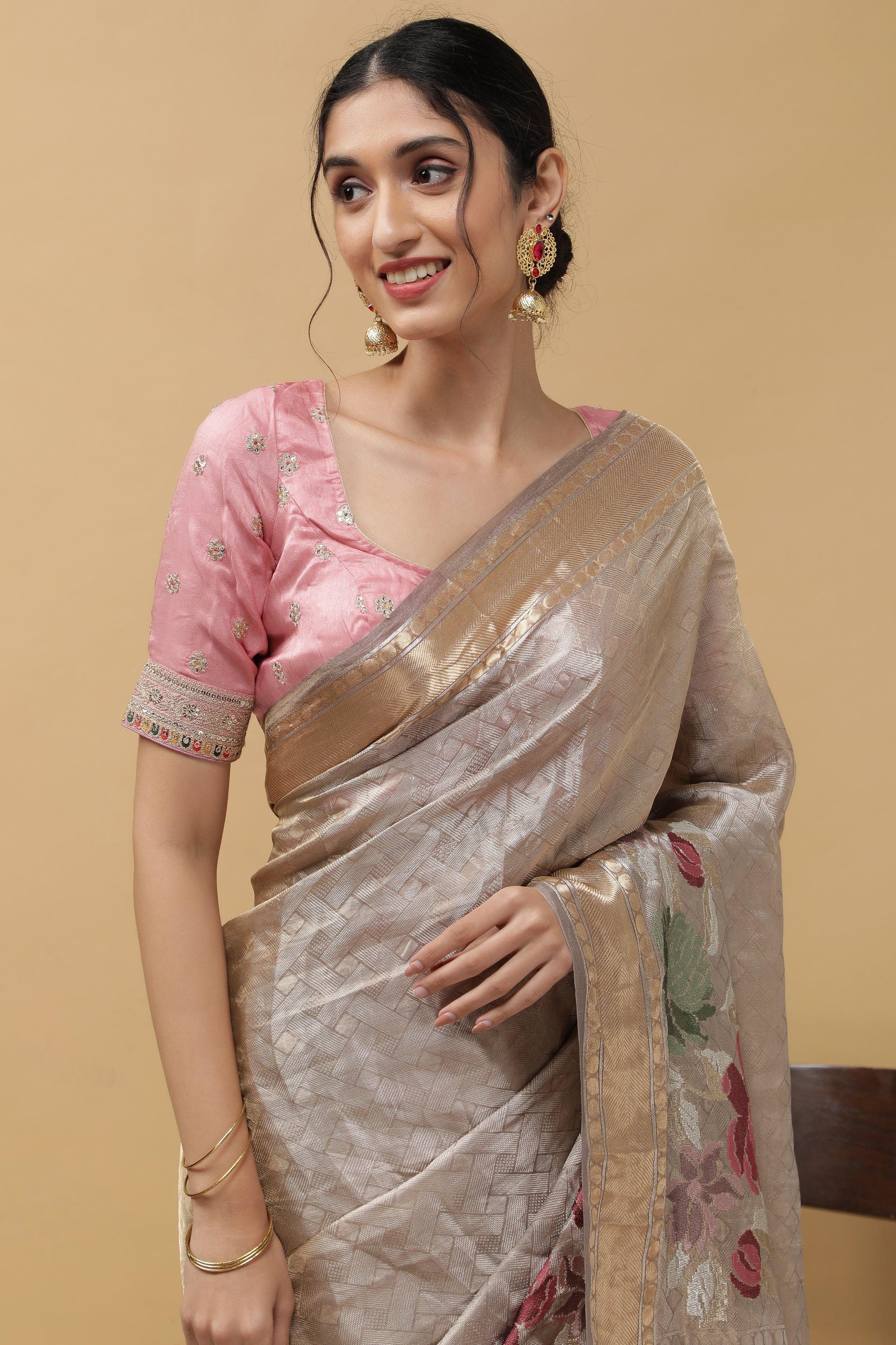 Light Lavender Tissue Saree - Mokshaa