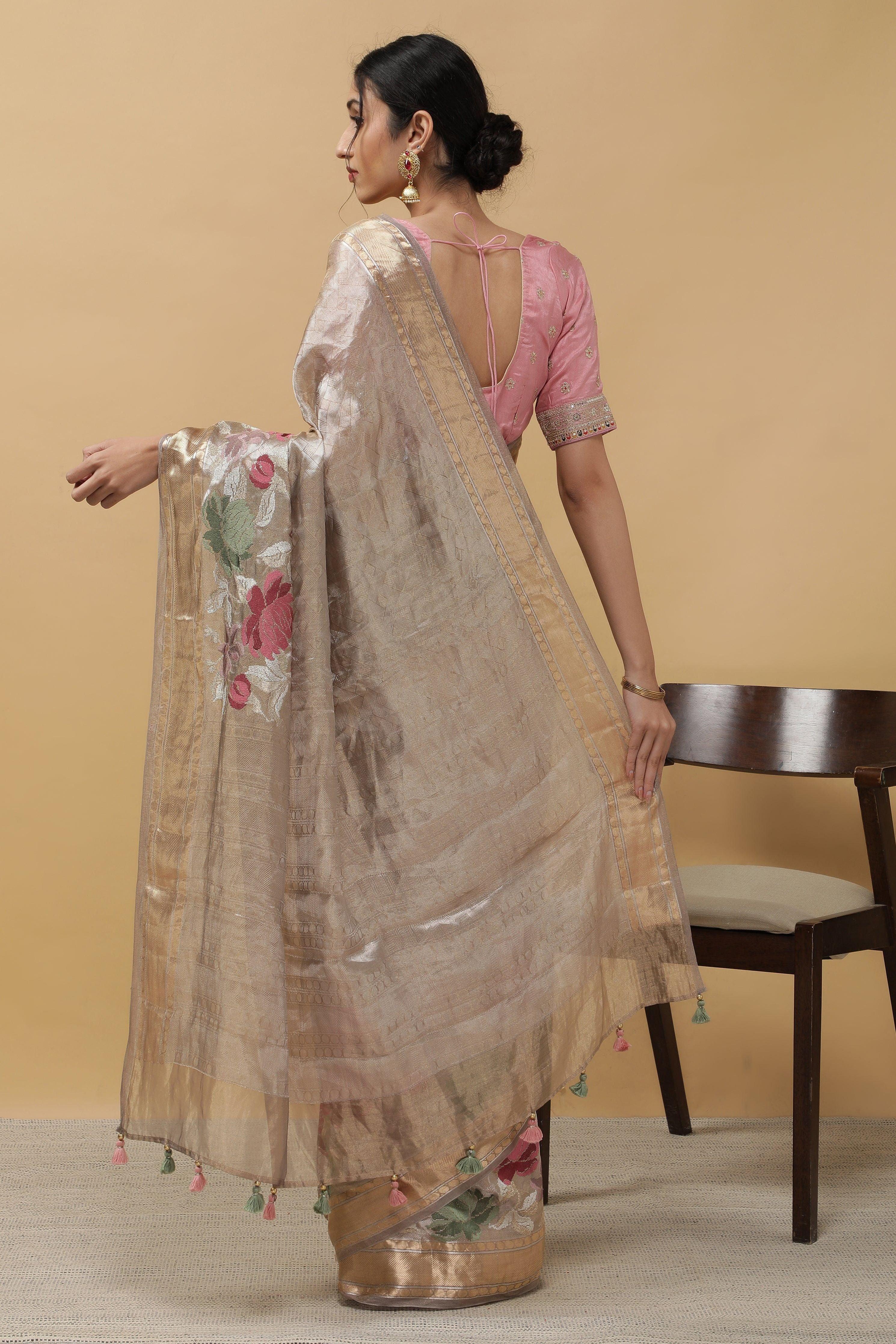 Light Lavender Tissue Saree - Mokshaa