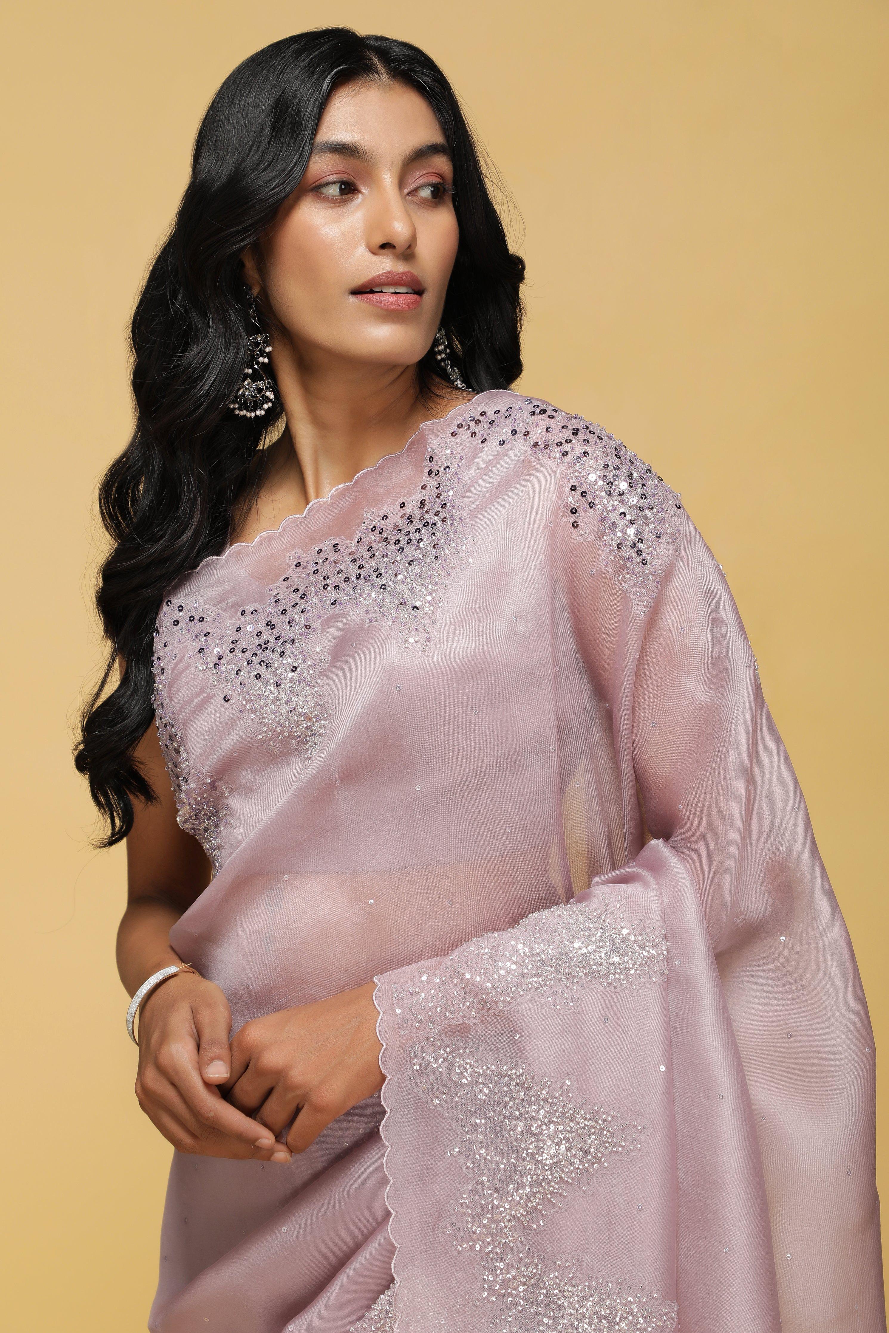 Mauve Organza Saree with Scalloped Sequin & Bead Work.