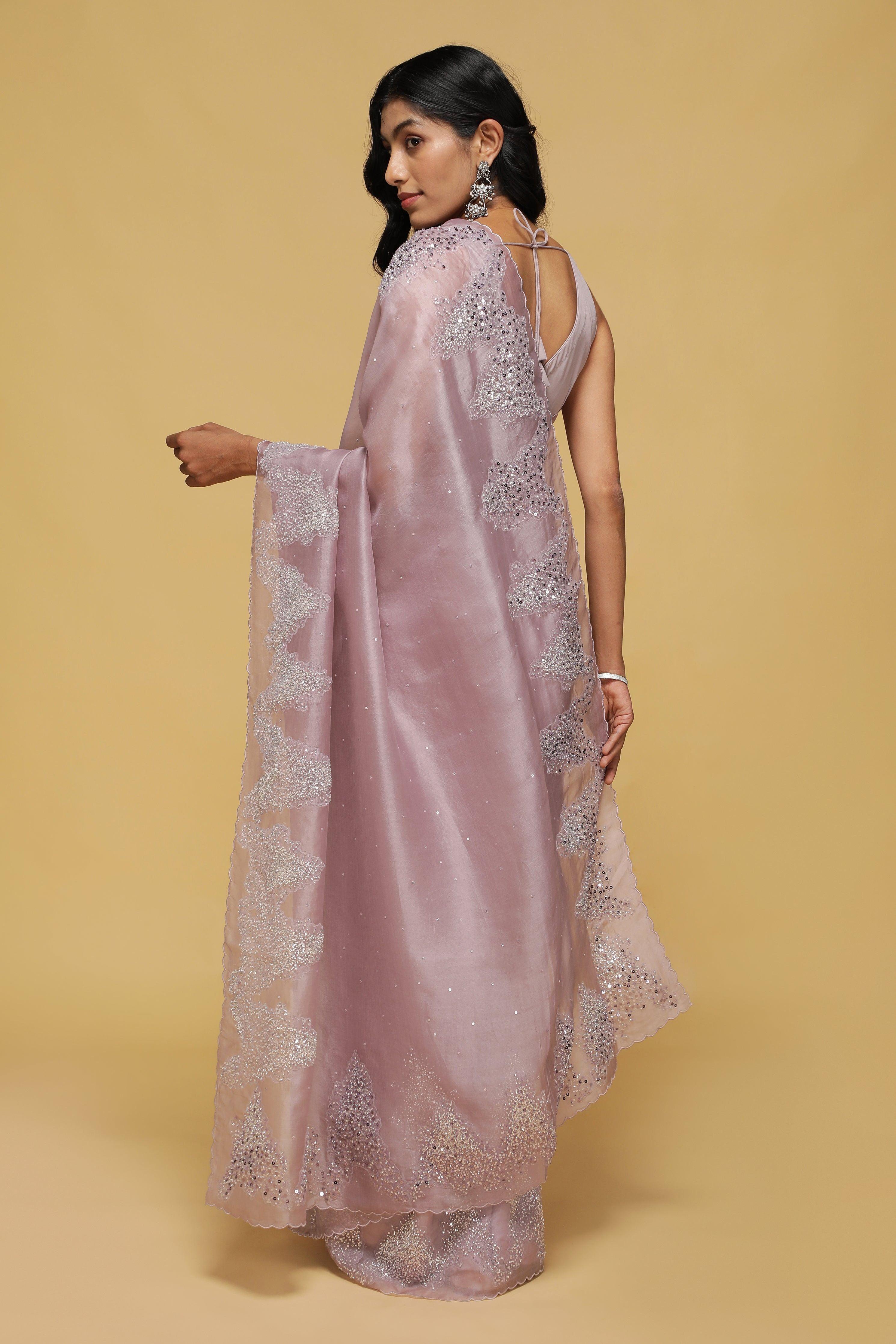Mauve Organza Saree with Scalloped Sequin & Bead Work.