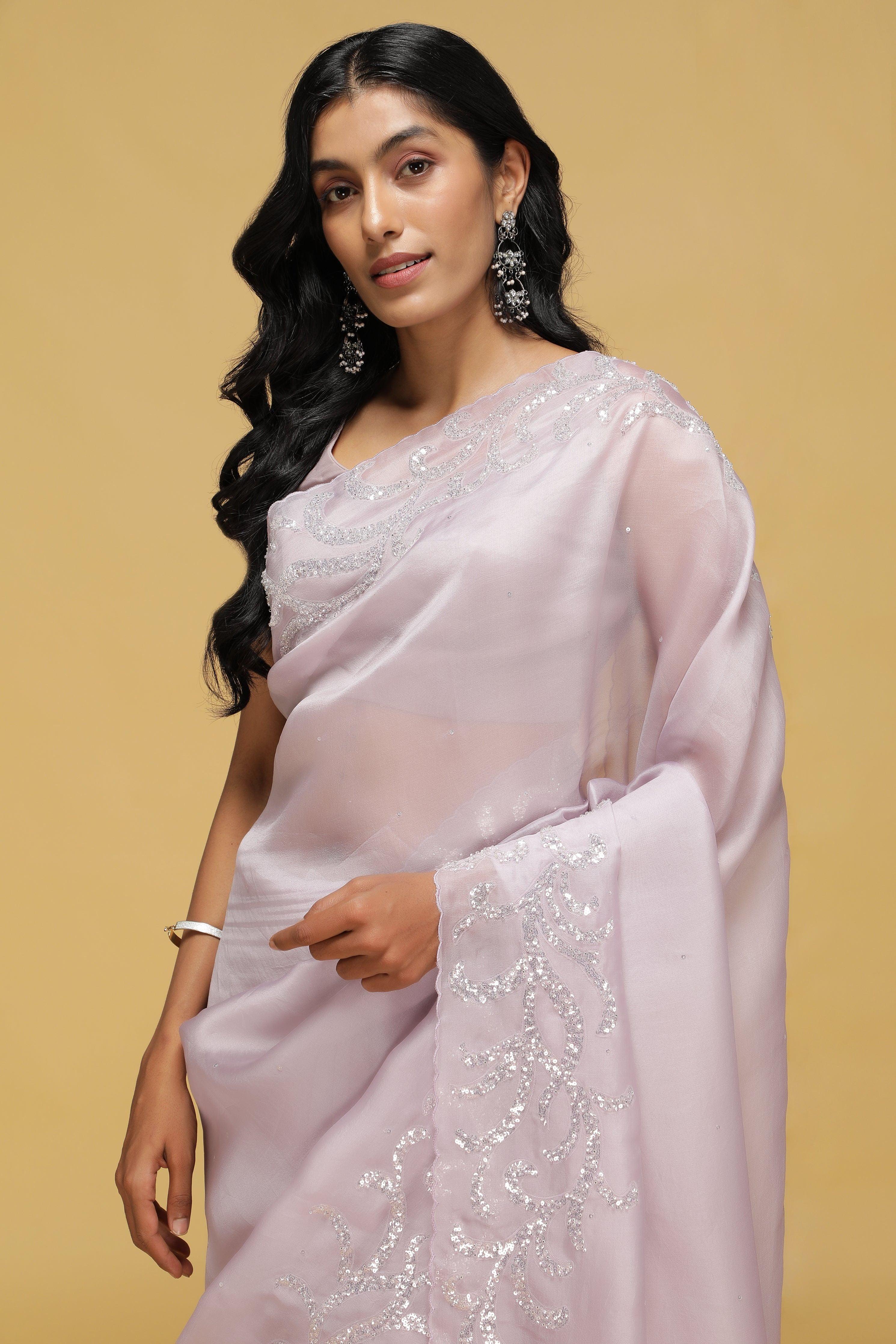 Mauve Organza Saree with Sequin & Beaded Fancy Border.