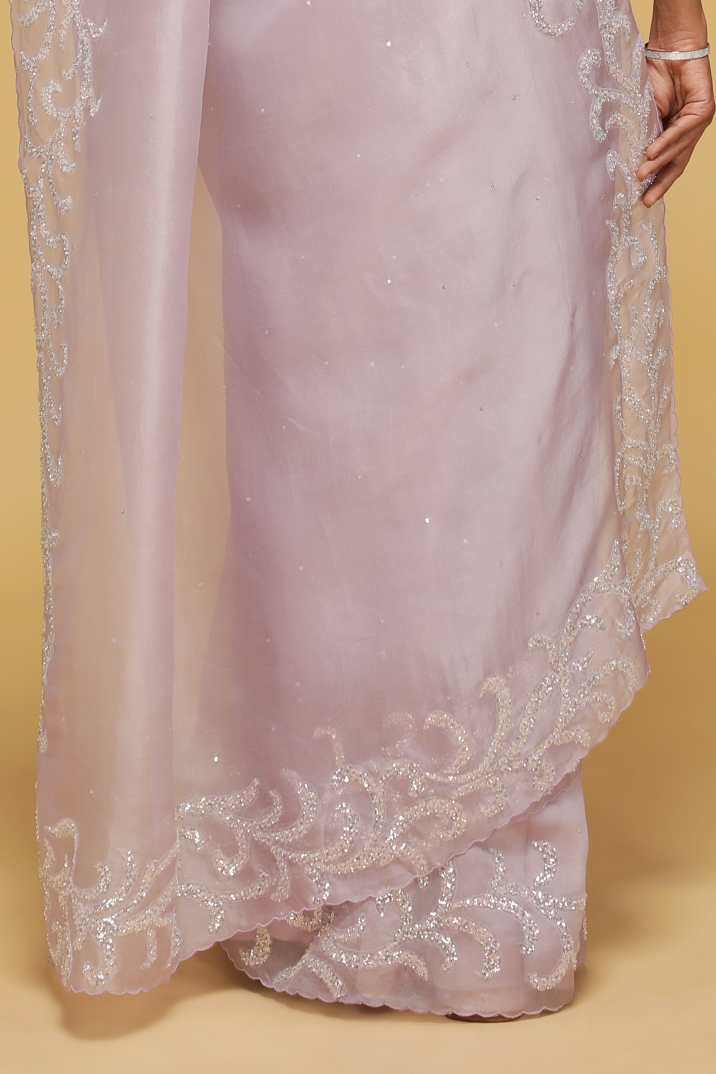 Mauve Organza Saree with Sequin & Beaded Fancy Border.