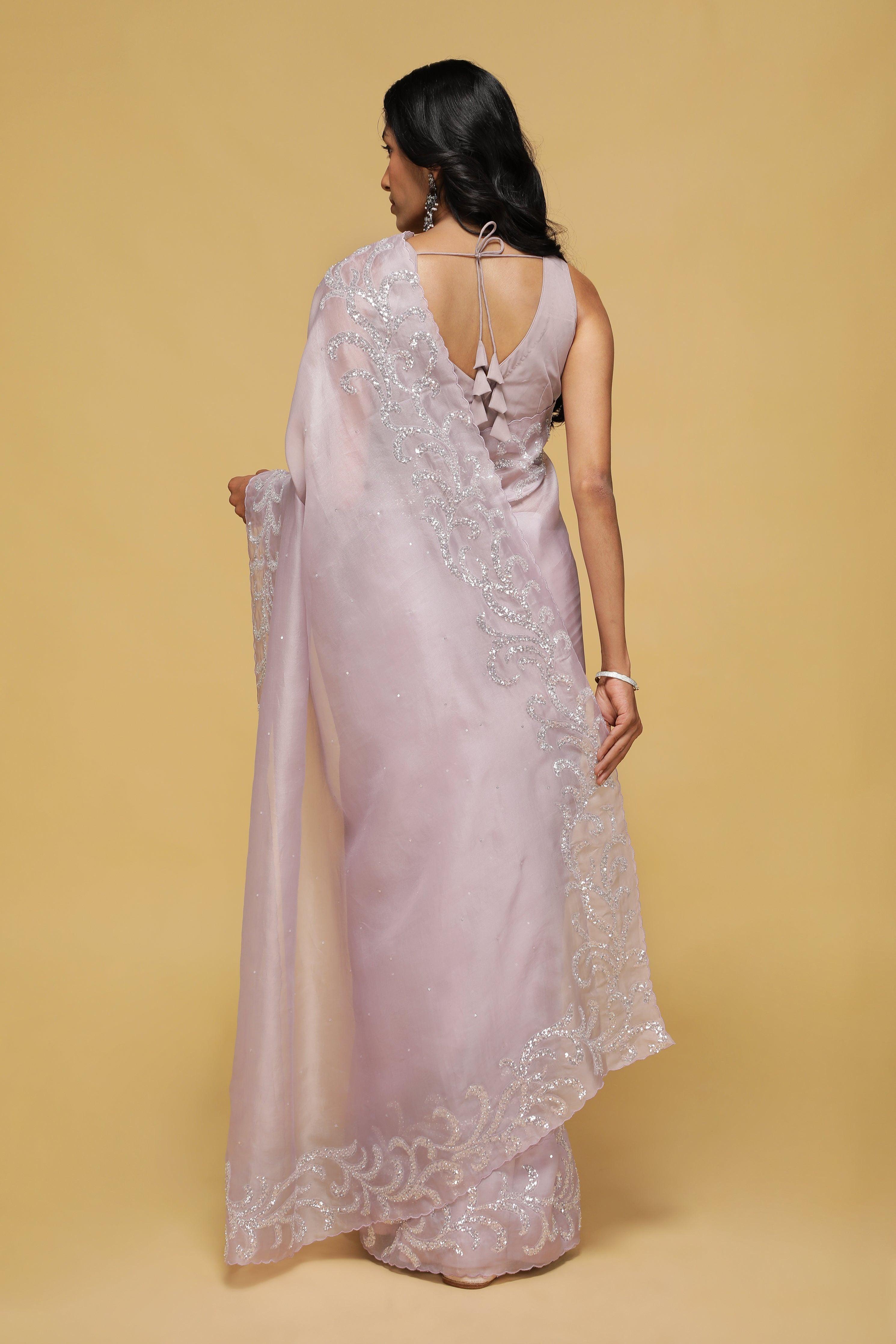Mauve Organza Saree with Sequin & Beaded Fancy Border.