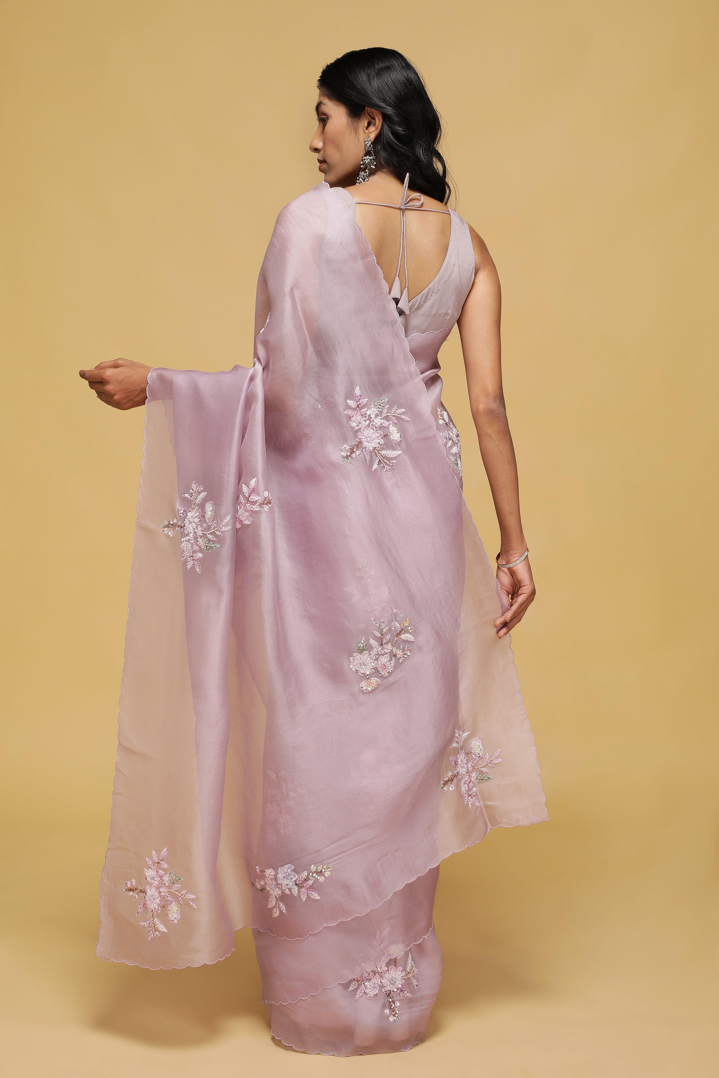 Mauve Organza Saree with Bead Butis & Sequin Thread Border.