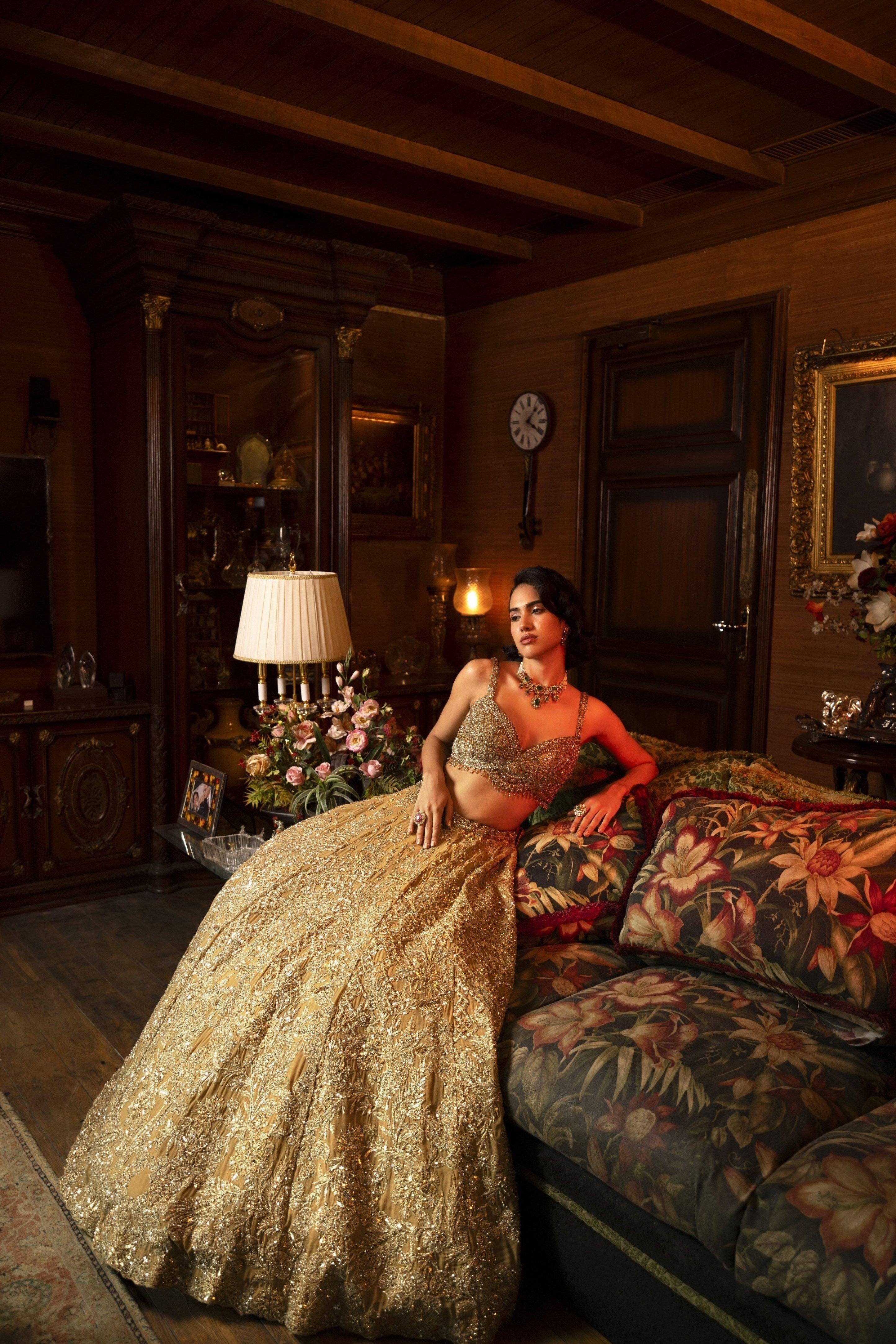 Gold Georgette Lehenga Set - Mokshaa