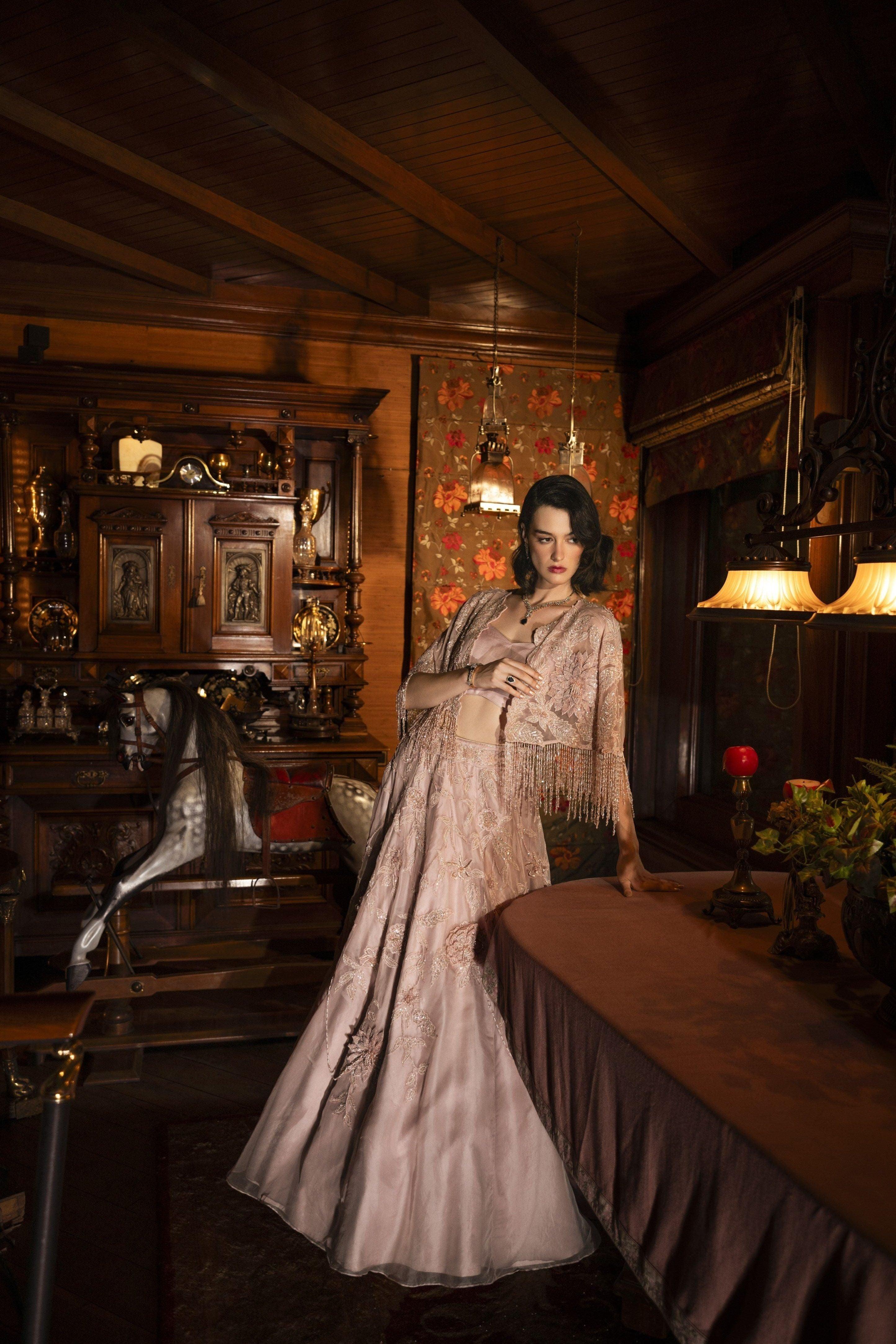 Pink Victorian Organza Dress XS Elegant Pink Organza Lehenga Set