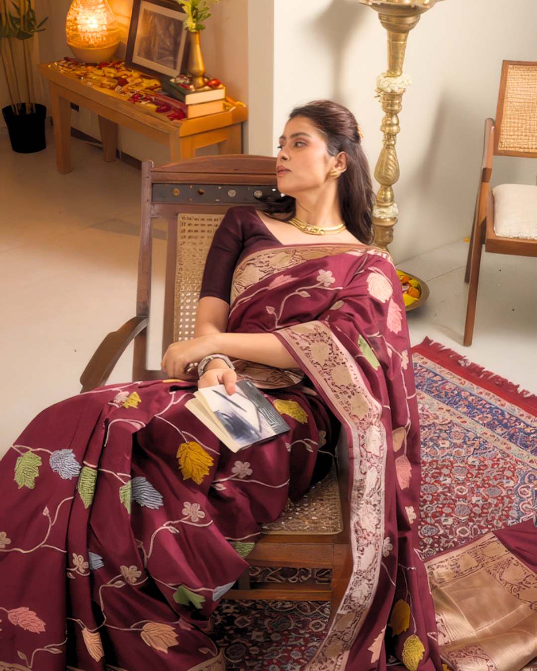 Wine Banarasi Silk Saree
