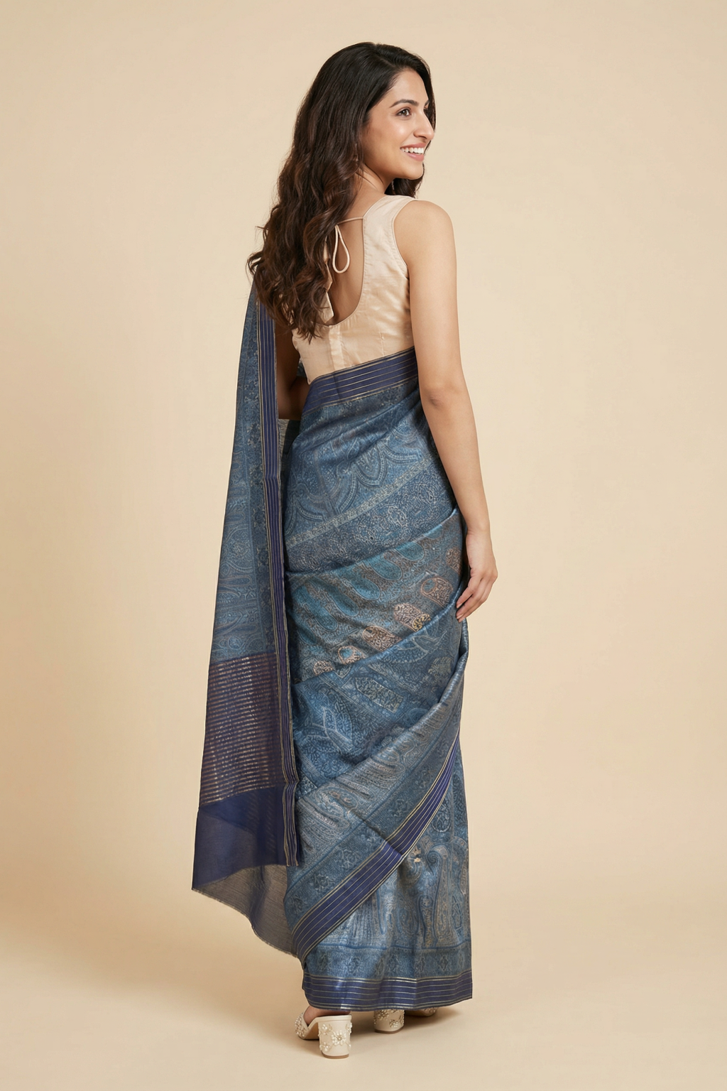 Light Blue Tussar Silk Saree