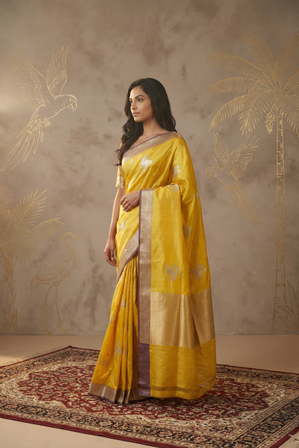 Yellow Banarasi Silk Saree