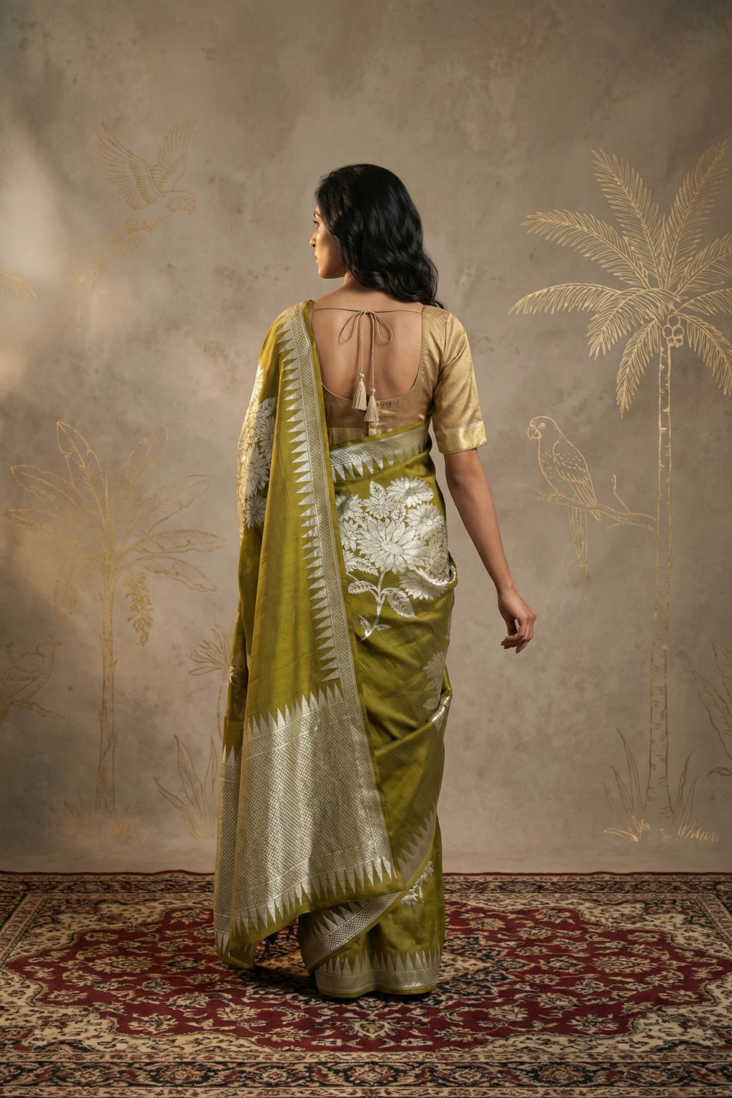 Mehendi Green Tussar Georgette Saree