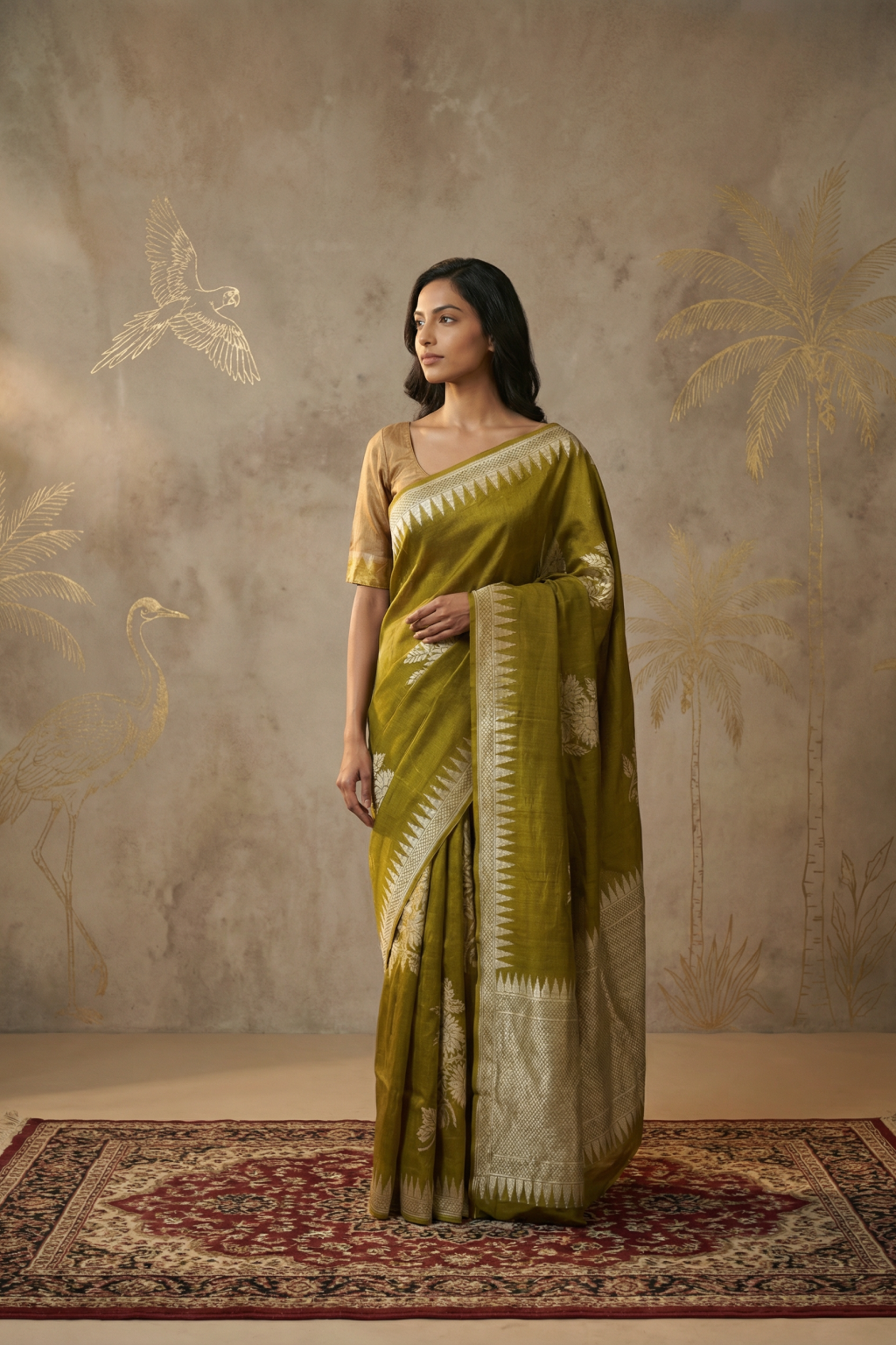 Mehendi Green Tussar Georgette Saree