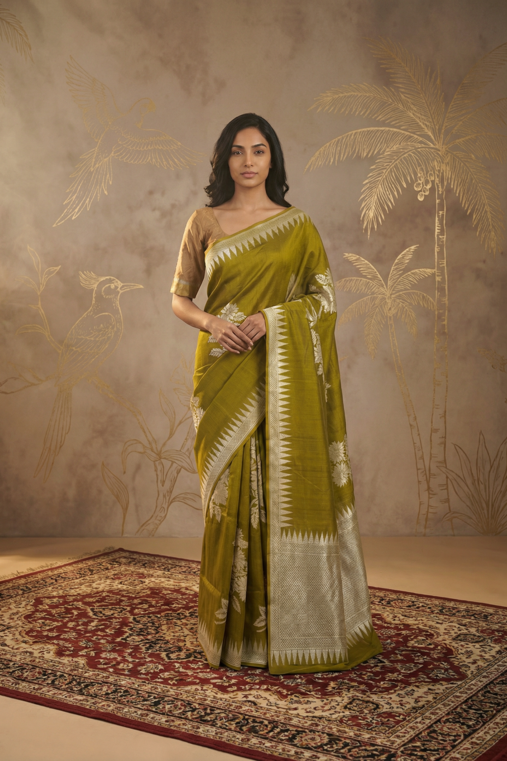 Mehendi Green Tussar Georgette Saree